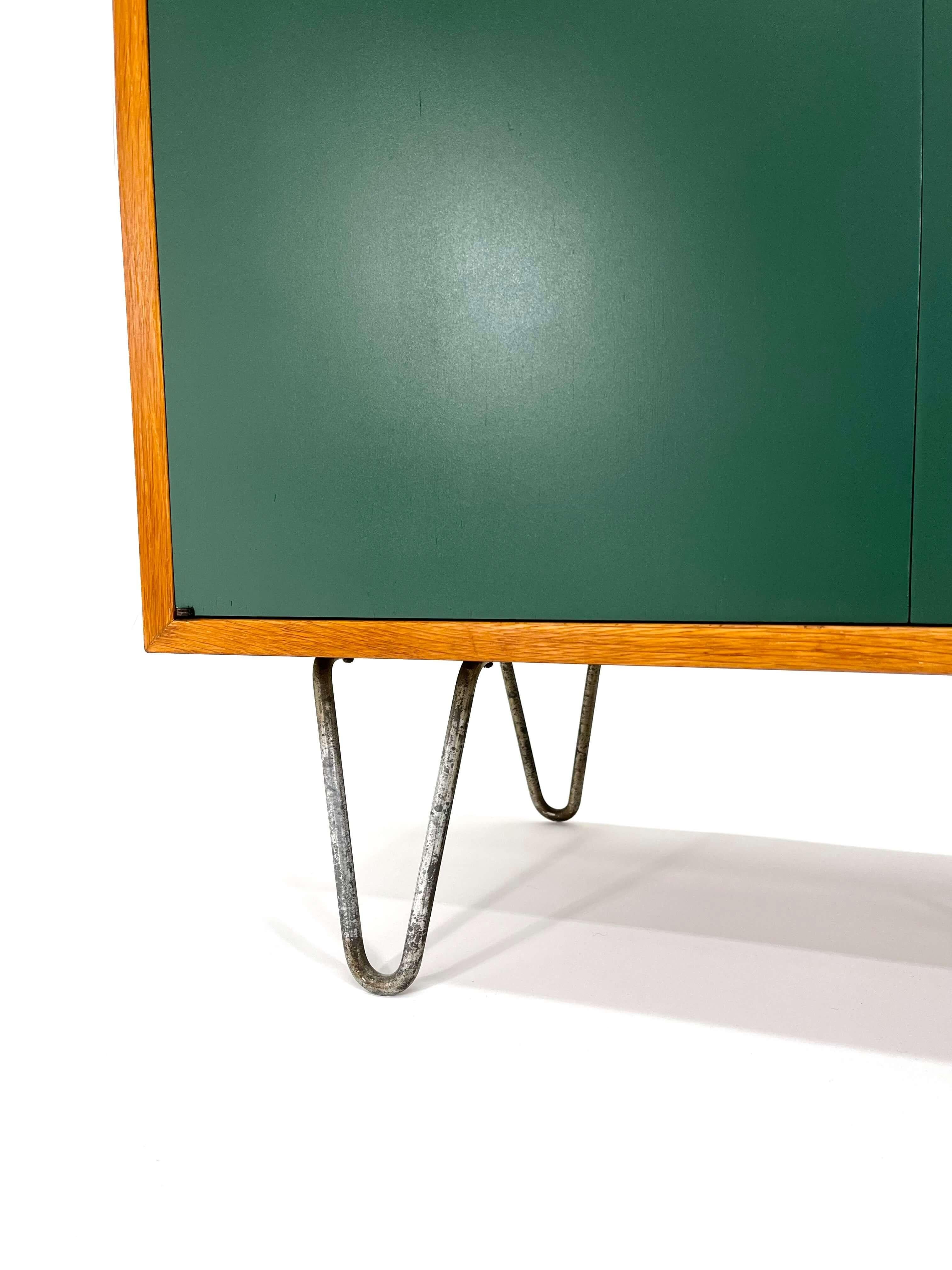 Aluminum George Nelson for Herman Miller Cabinet - Green Lacquered doors & Hair Pin Legs