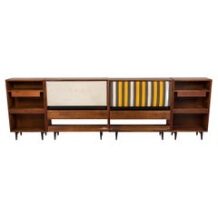 George Nelson for Herman Miller King Sized Fabric and Teak Headboard