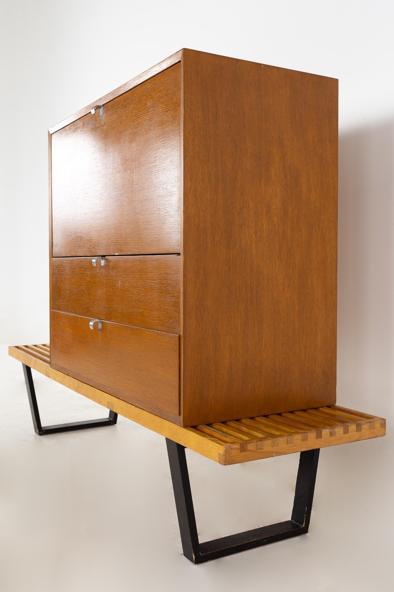 Mid-Century Modern George Nelson for Herman Miller MCM Modular 2 Drawer Bar Cabinet and Bench For Sale