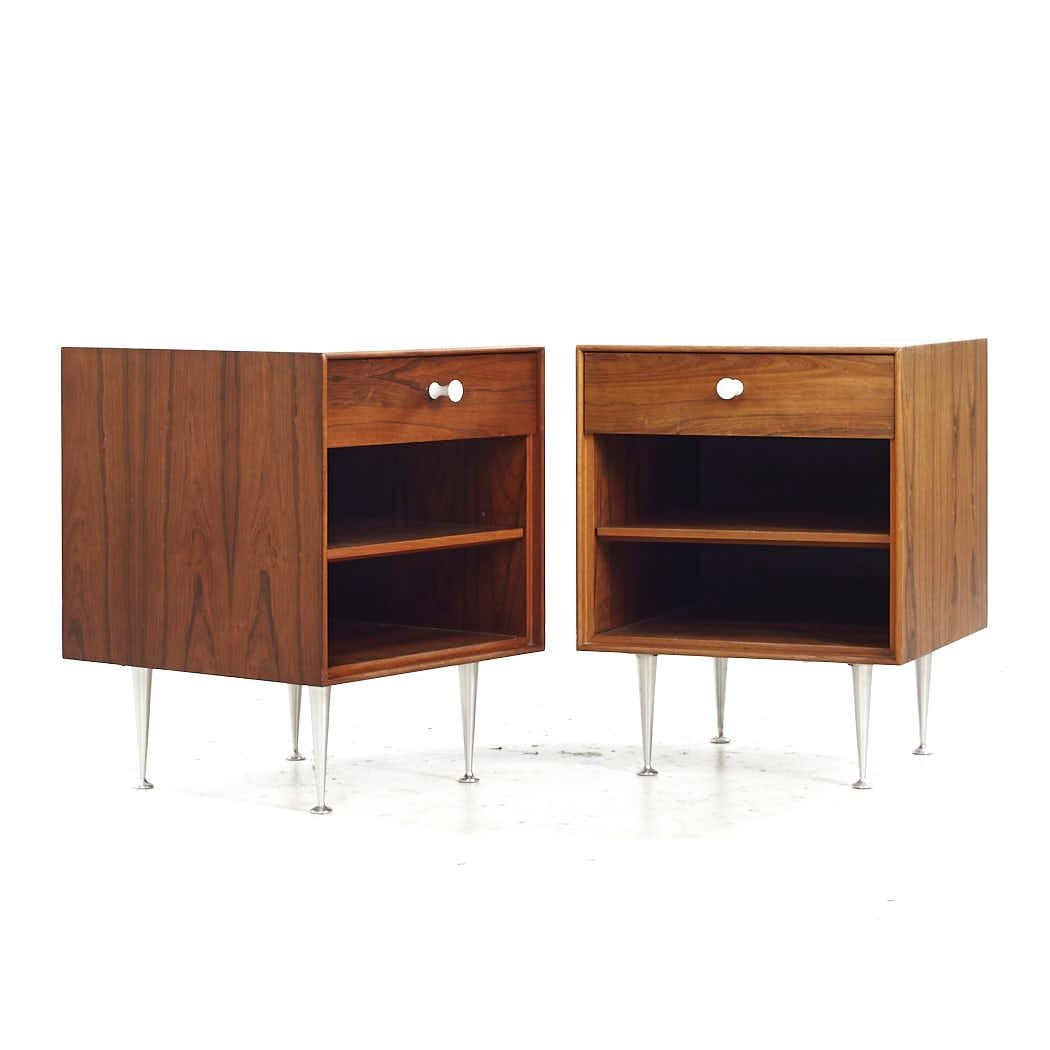 George Nelson for Herman Miller Mid Century Rosewood Thin Edge Nightstands – Pair

Each nightstand measures: 18 wide x 18.5 deep x 23.5 inches high

All pieces of furniture can be had in what we call restored vintage condition. That means the piece