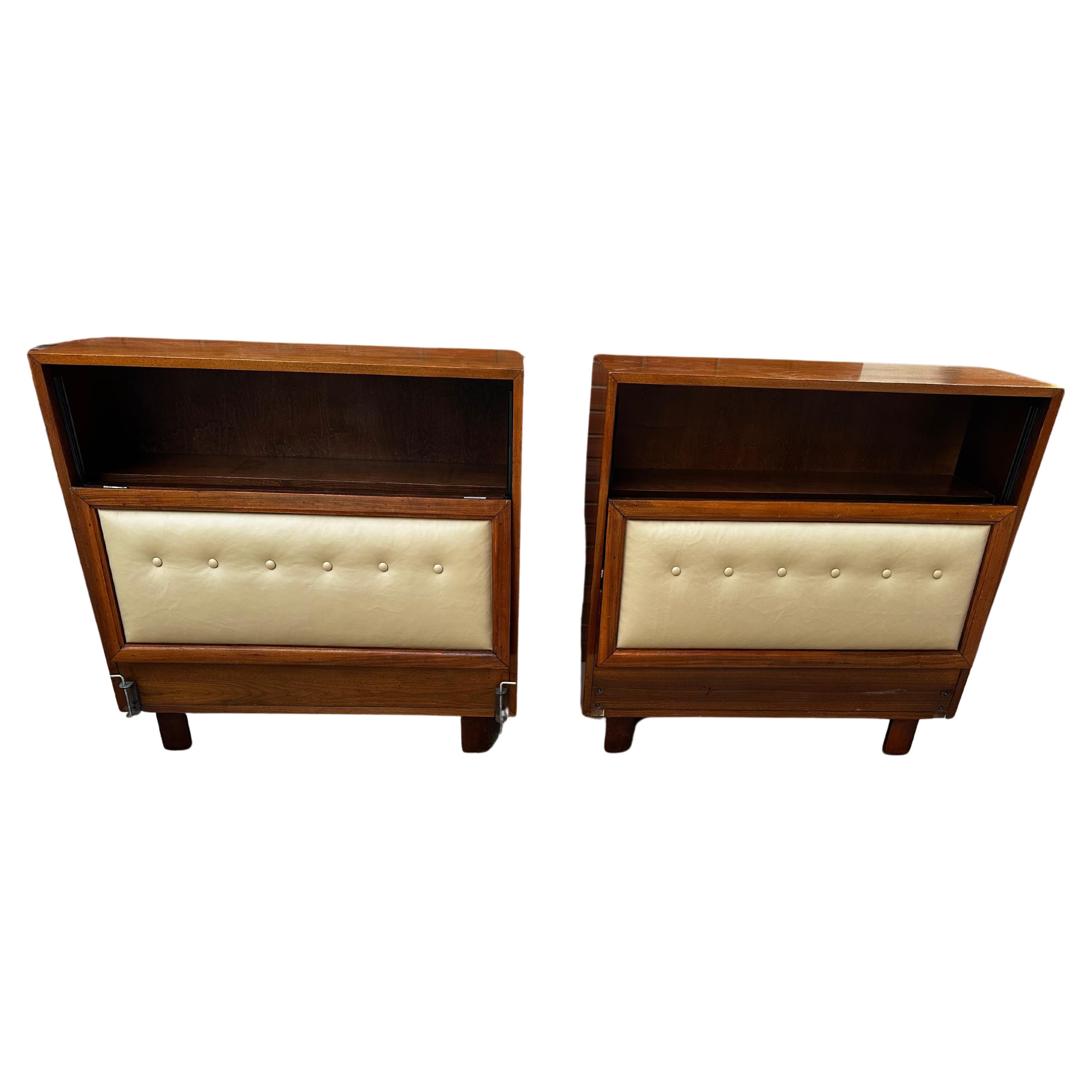 George Nelson for Herman Miller MCM Walnut and Leather Twin Headboards For Sale