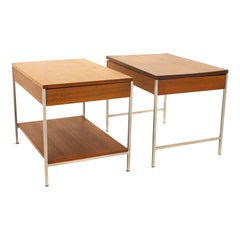 George Nelson for Herman Miller Mid Century Chrome and Walnut End Tables, Pair