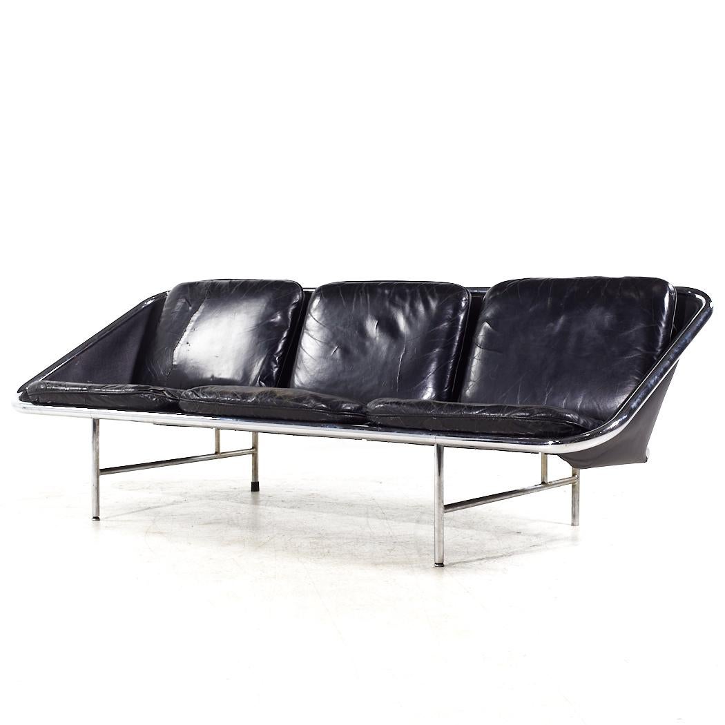 Mid-Century Modern George Nelson for Herman Miller Mid Century Leather and Chrome Sling Sofa For Sale