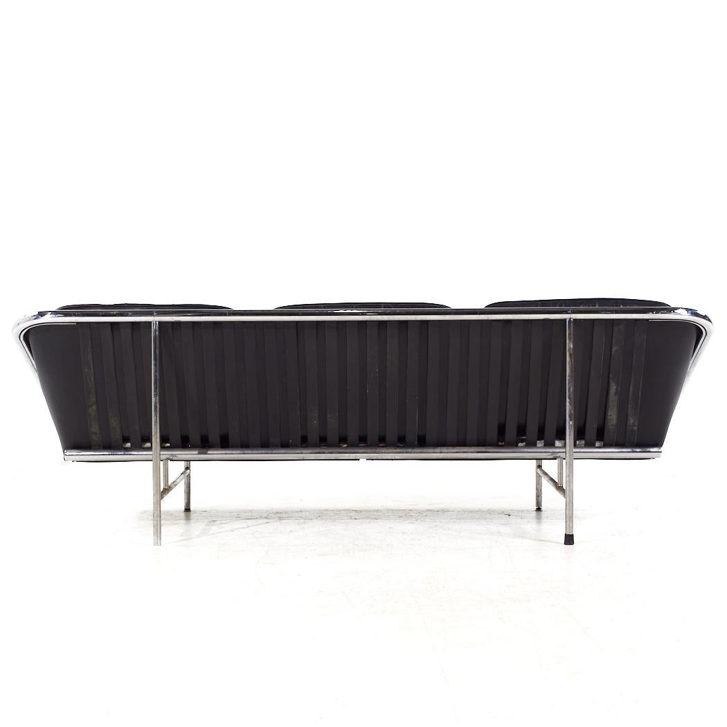 George Nelson for Herman Miller Mid Century Leather and Chrome Sling Sofa In Good Condition For Sale In Countryside, IL
