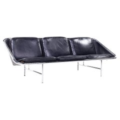 George Nelson per Herman Miller Divano di metà secolo in pelle e con imbracatura cromata