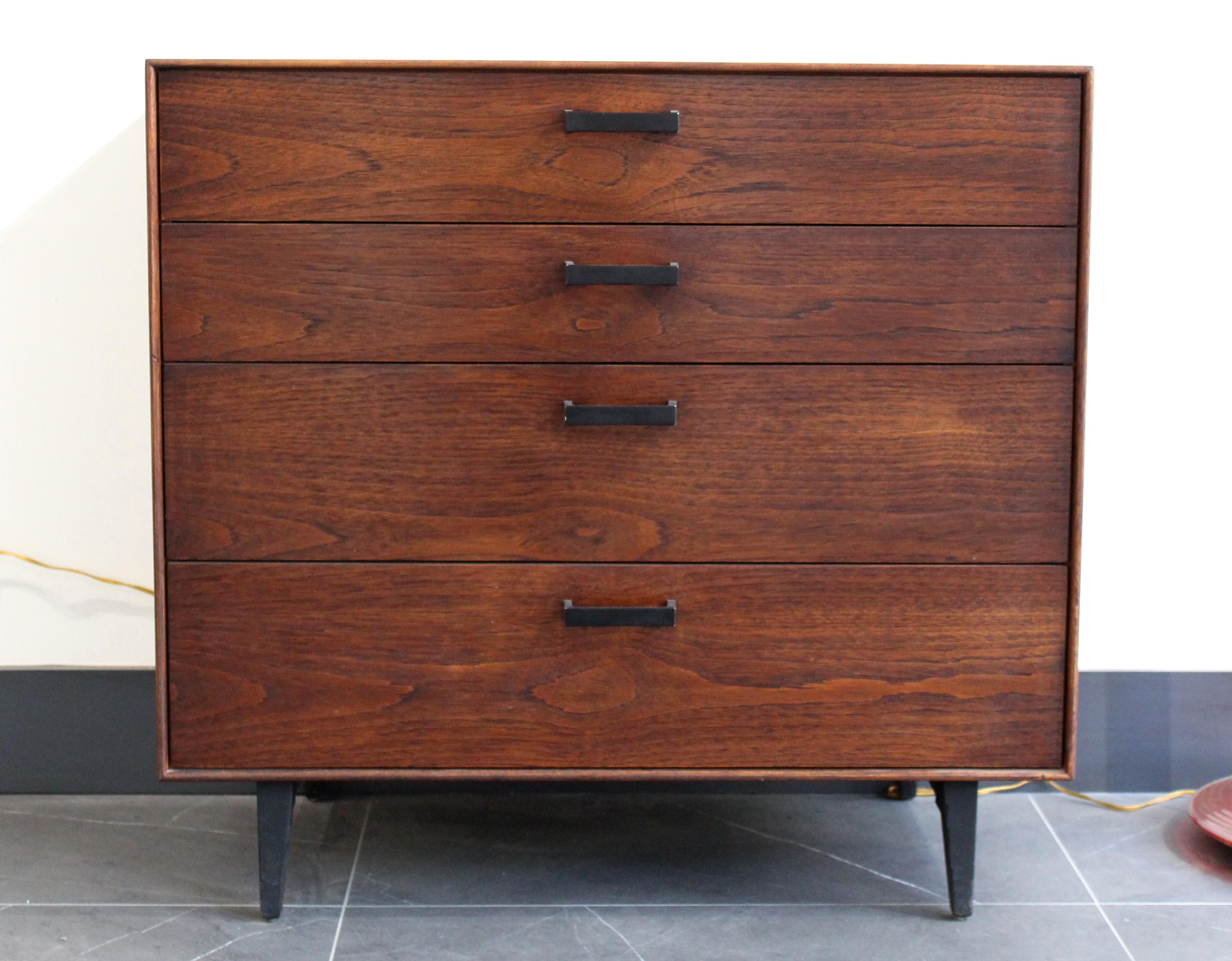 Mid-Century Modern dressers designed by George Nelson for Herman Miller in the mid-20th century. With four drawers and tapered legs. In great vintage condition with age-appropriate wear.