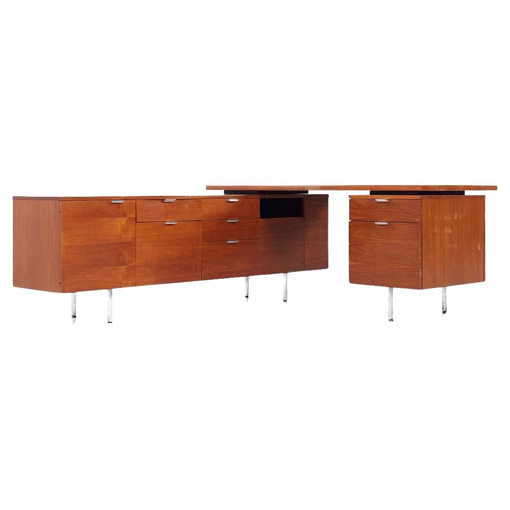 George Nelson for Herman Miller Mid Century Walnut Desk with Return For Sale