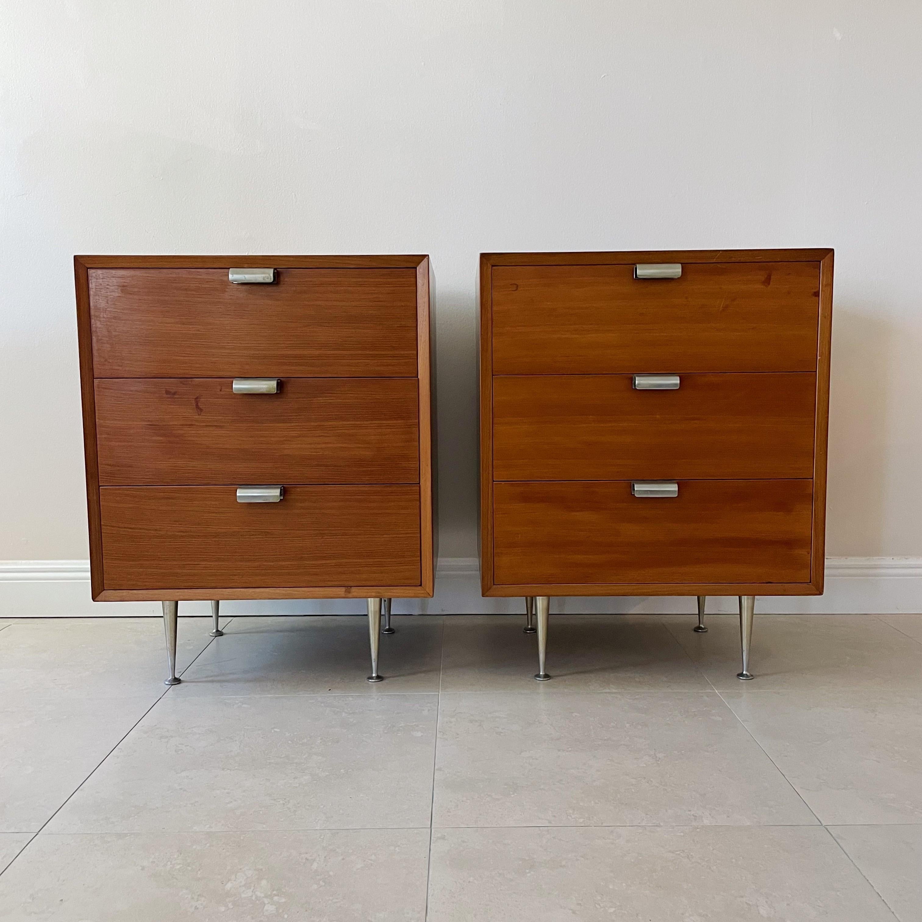 Mid-Century Modern George Nelson for Herman Miller Pair of Nightstands with Custom Thin Edge Legs