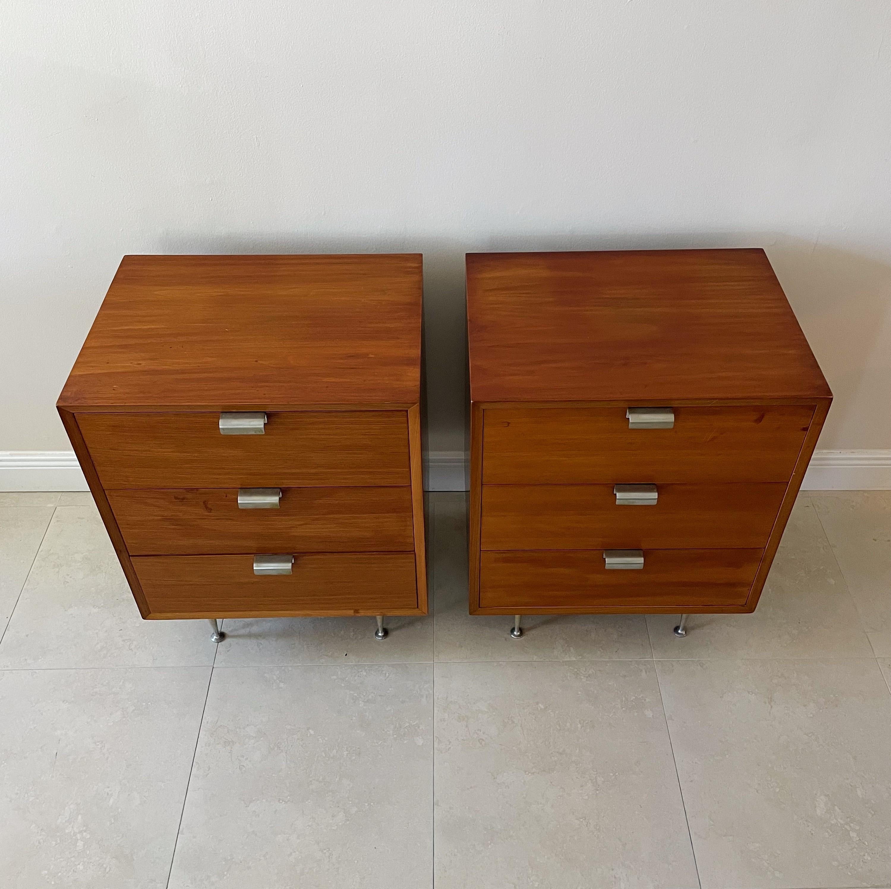 American George Nelson for Herman Miller Pair of Nightstands with Custom Thin Edge Legs