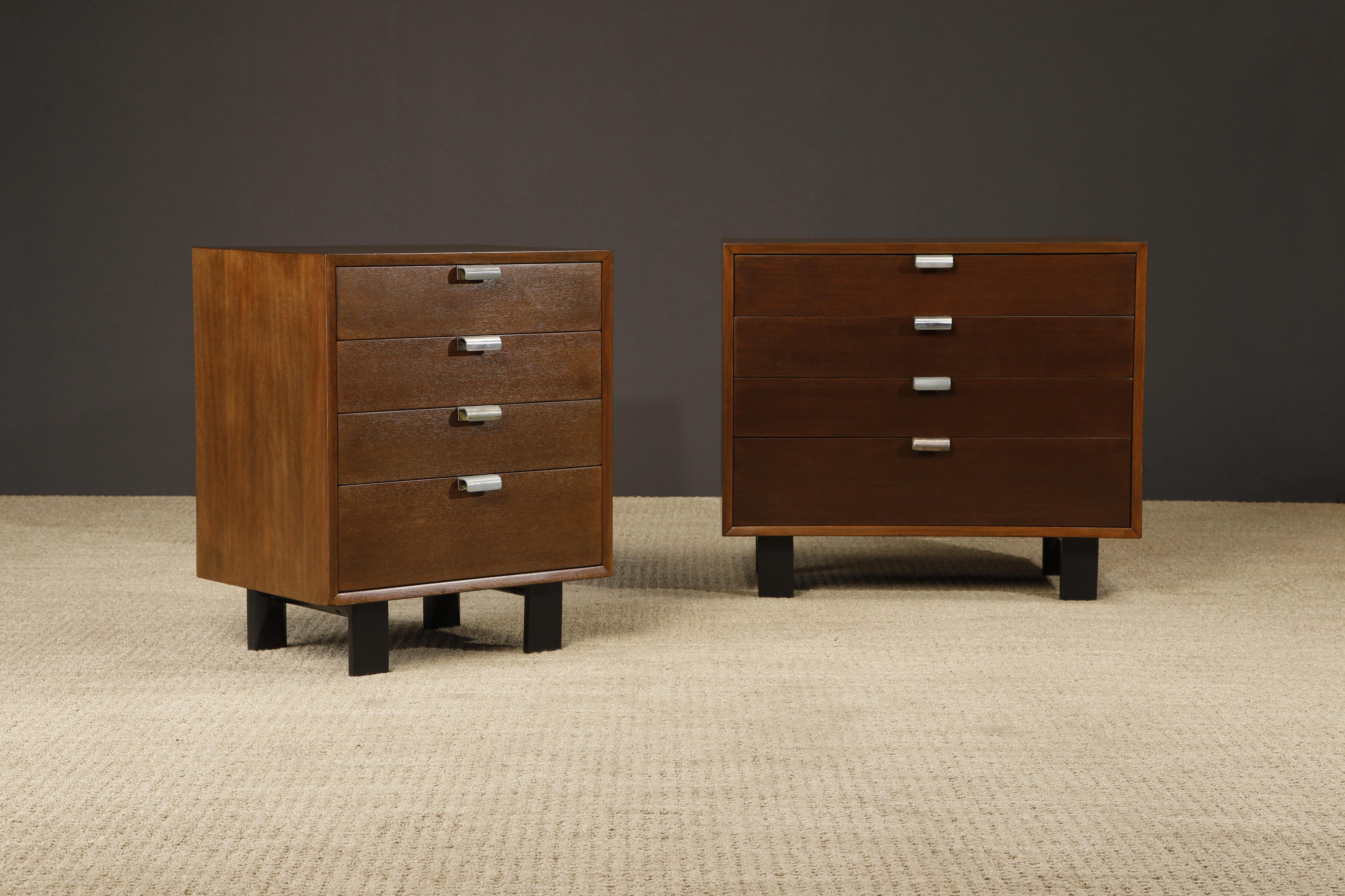 This fantastic pair of chests which can also be used as large nightstands were designed by George Nelson for Herman Miller, part of the 'Basic Cabinet Series' and also called 'Primavera', signed with a 1950's Herman Miller foil label. 

Ideal for