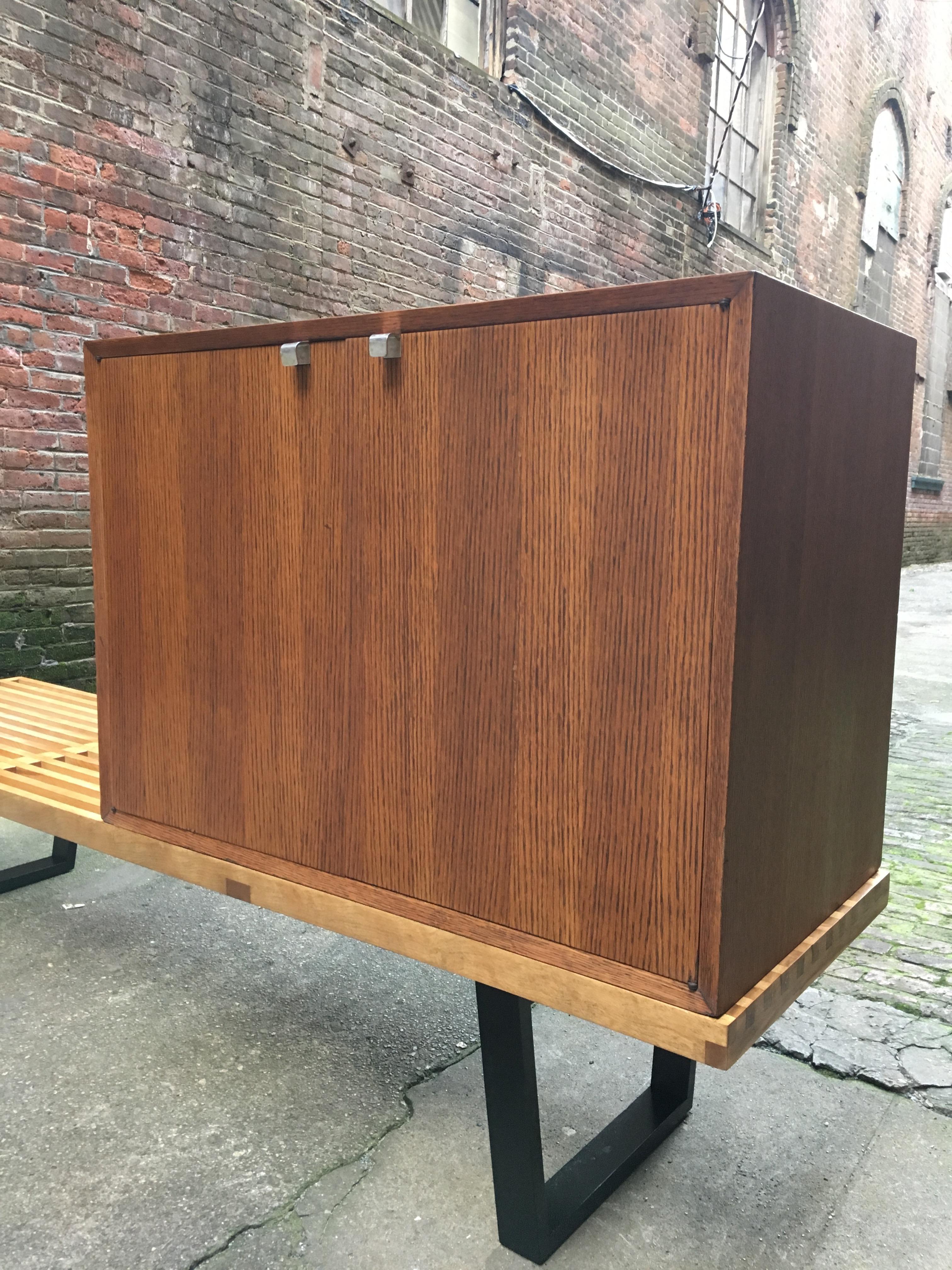 Mid-Century Modern George Nelson for Herman Miller Slat Bench and Oak Cabinet