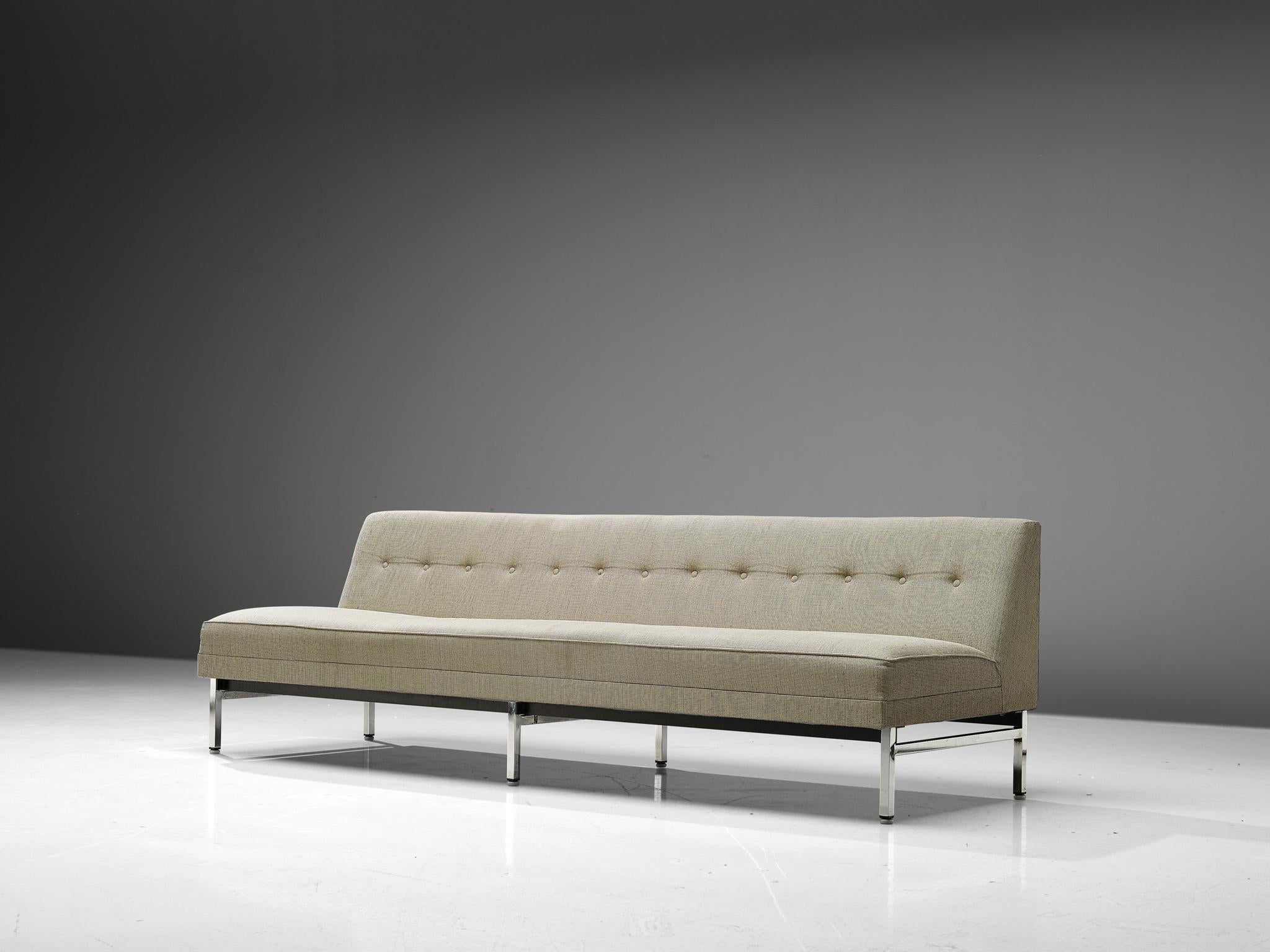 George Nelson for Herman Miller, sofa, chrome-plated metal, fabric, United States, 1960s

This fine sofa is designed by the renowned American furniture designer George Nelson. This sleek design is characterized by a solid construction based on sharp