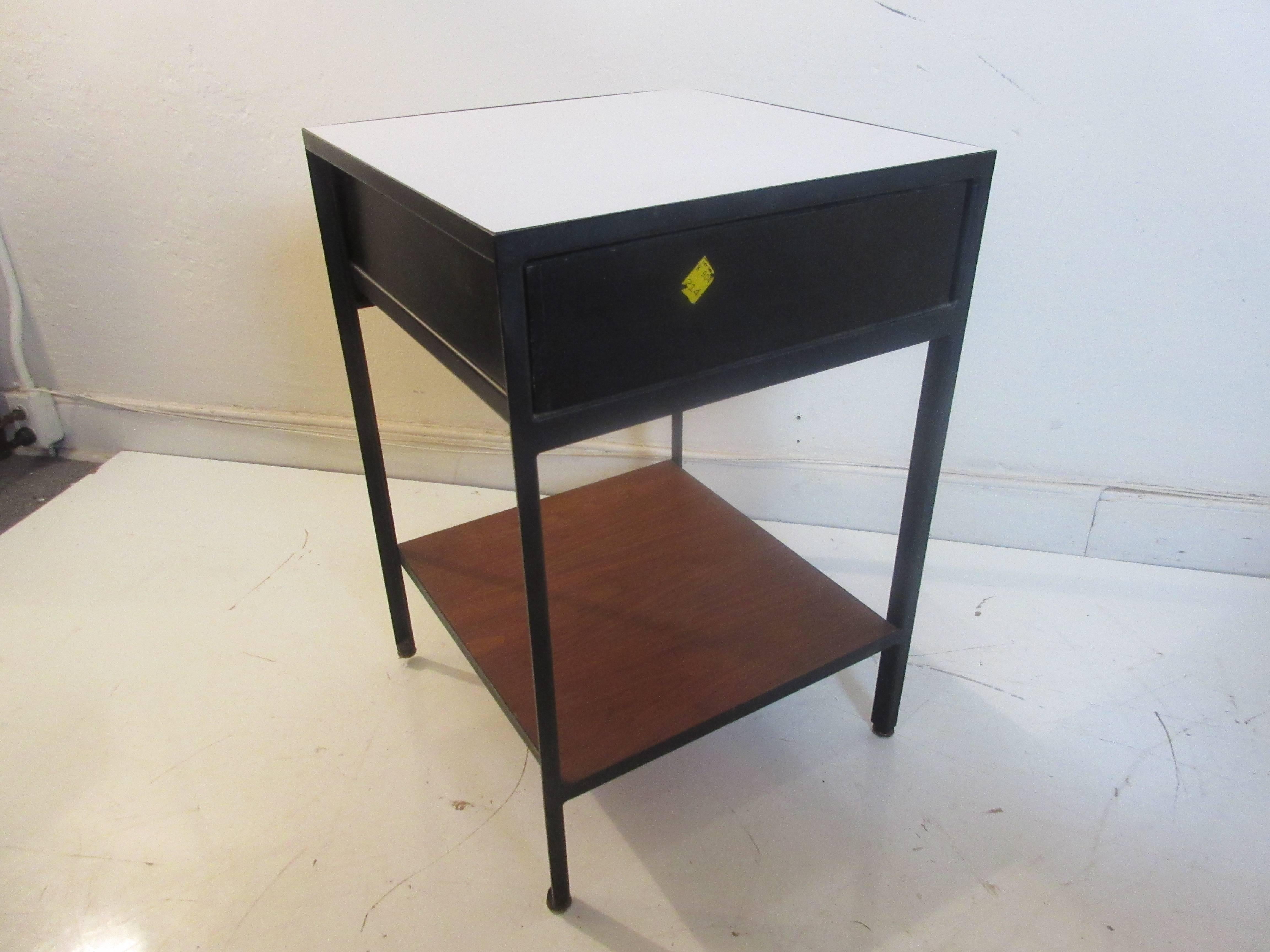 George Nelson for Herman Miller Steel Case Nightstand in Walnut and Black In Excellent Condition In Philadelphia, PA
