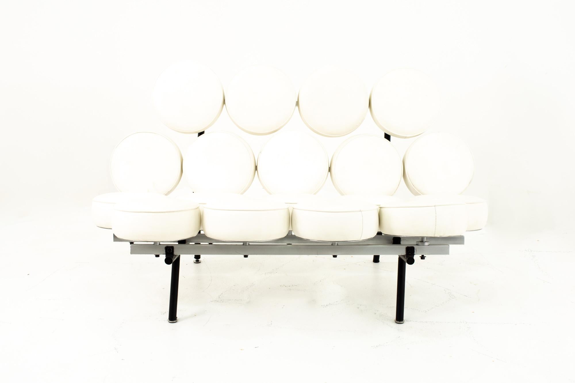 George Nelson for Herman Miller style midcentury marshmallow sofa white
Sofa measures: 52 wide x 29 deep x 32 high with a seat height of 14 inches

This piece is available in what we call restored vintage condition. Upon purchase, it is