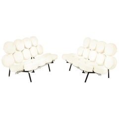 George Nelson for Herman Miller Style Midcentury Marshmallow Sofa White, Pair