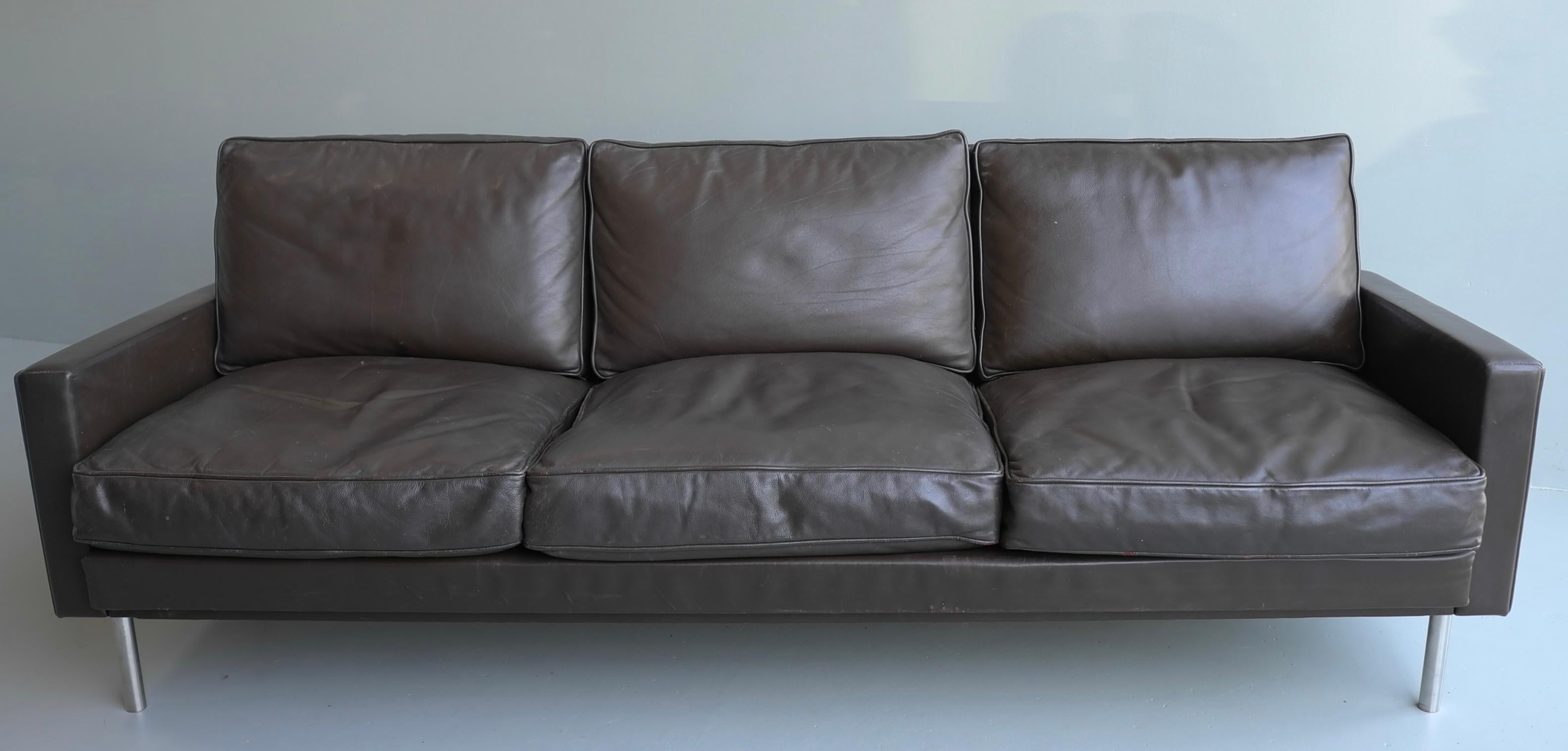 George Nelson for Herman Miller Three-Seat Sofa in Brown Leather, Model 5683 5