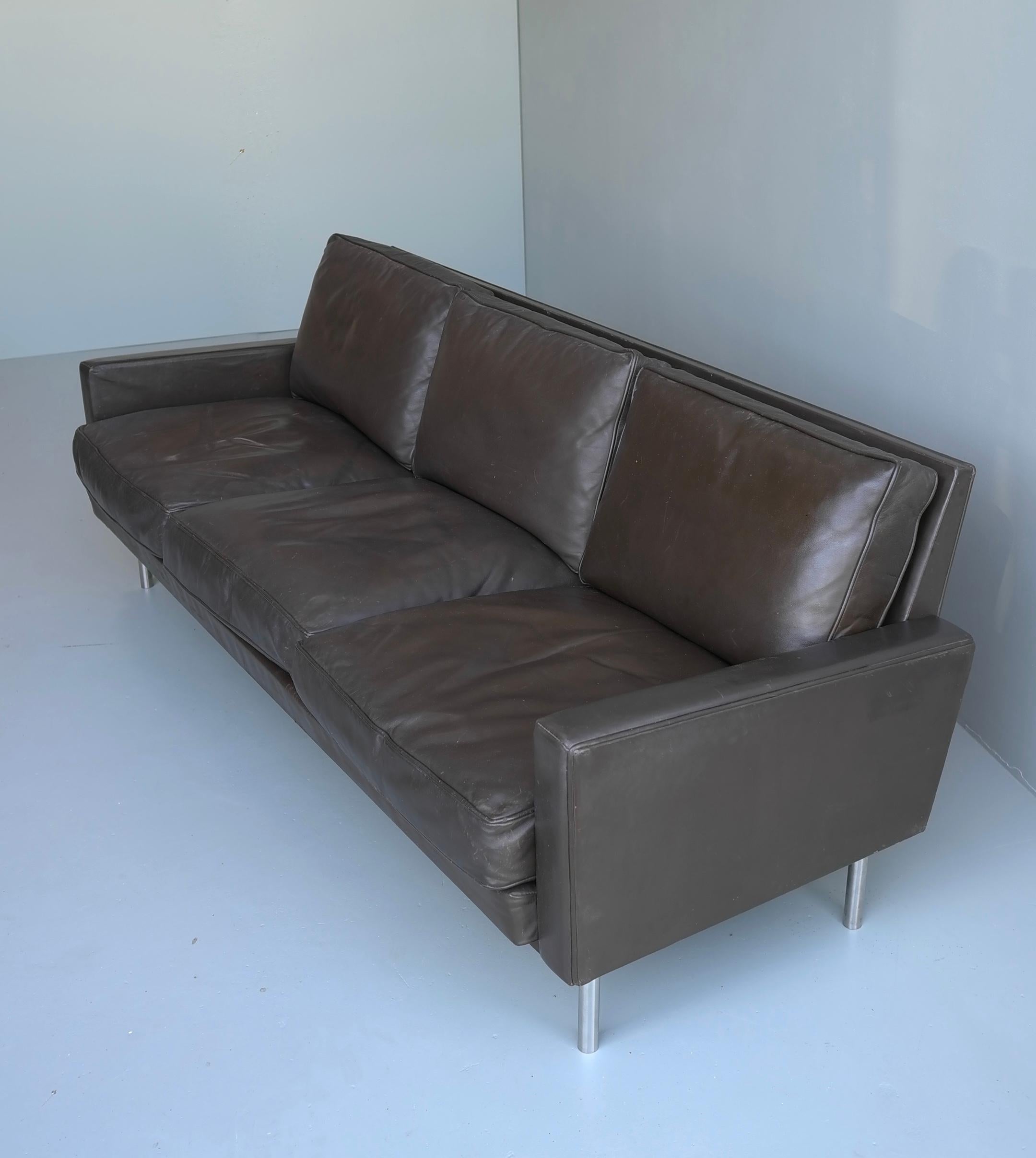 George Nelson for Herman Miller Three-Seat Sofa in Brown Leather, Model 5683 6