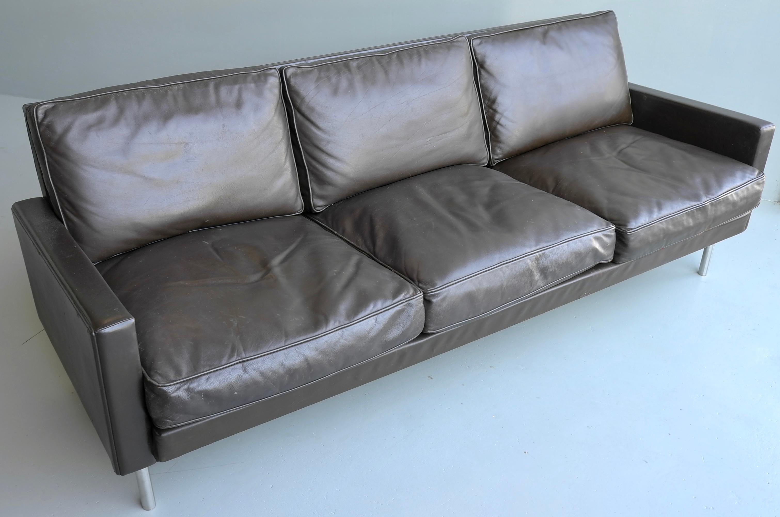 George Nelson for Herman Miller Three-Seat Sofa in Brown Leather, Model 5683 1
