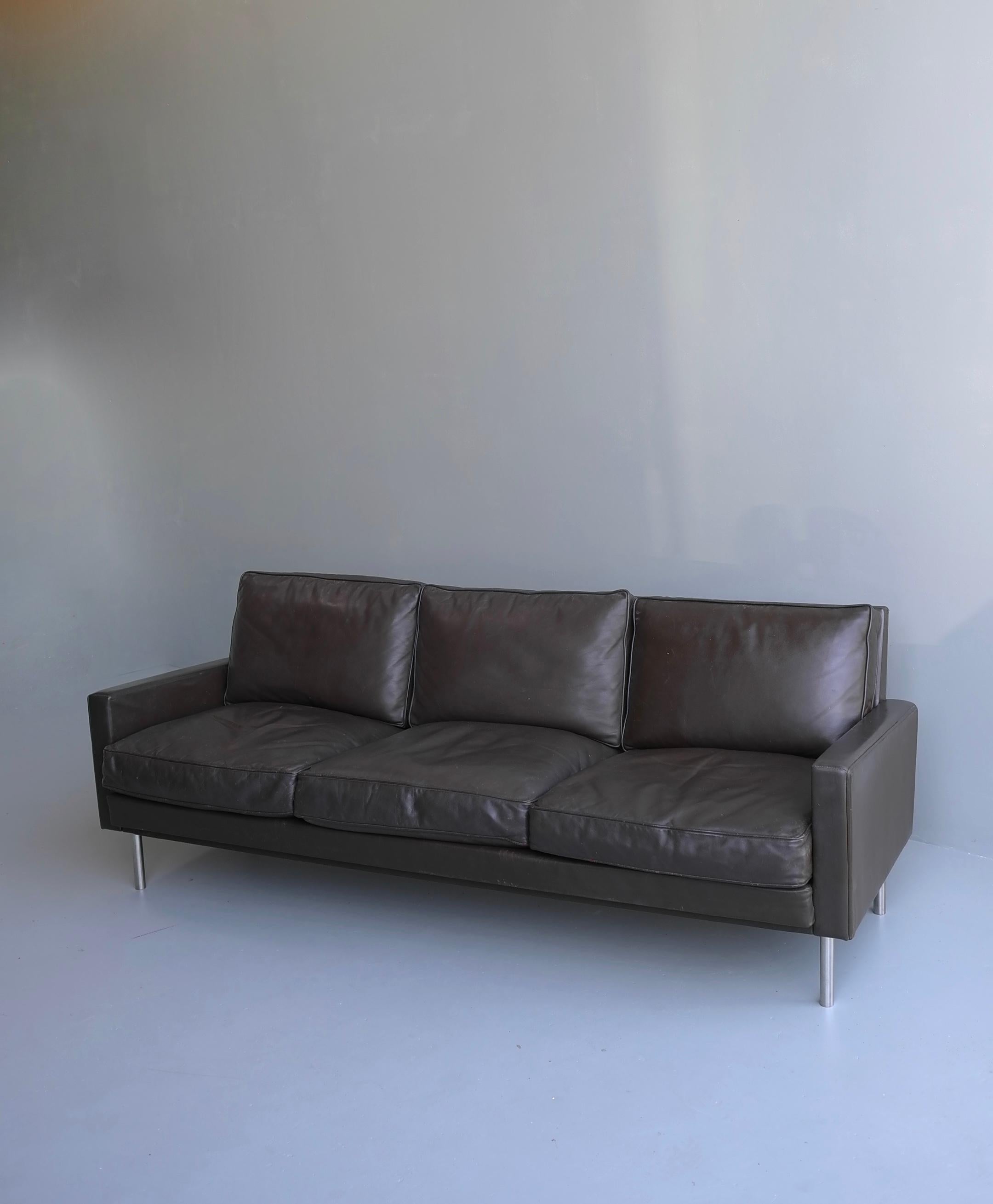 George Nelson for Herman Miller Three-Seat Sofa in Brown Leather, Model 5683 2
