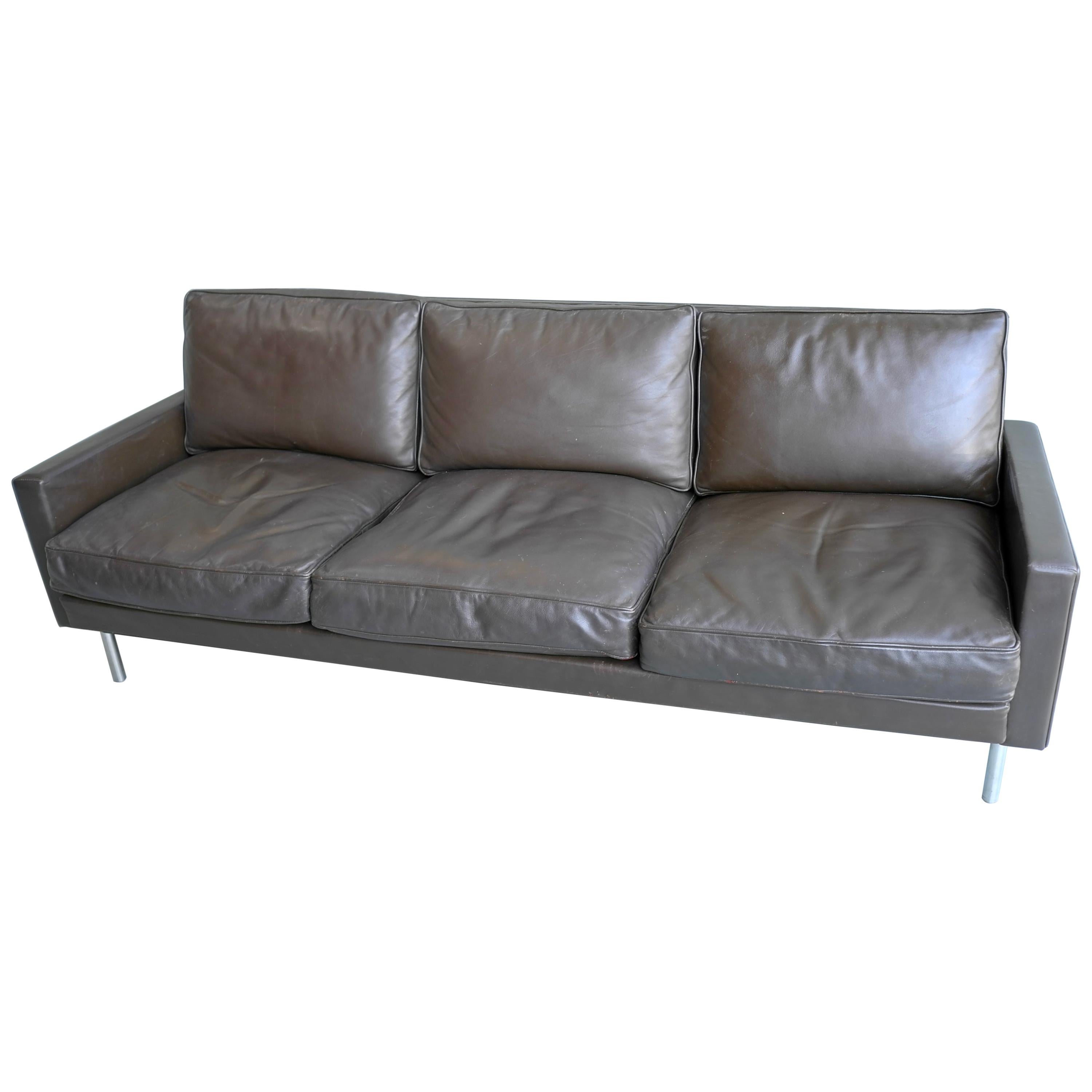 George Nelson for Herman Miller Three-Seat Sofa in Brown Leather, Model 5683