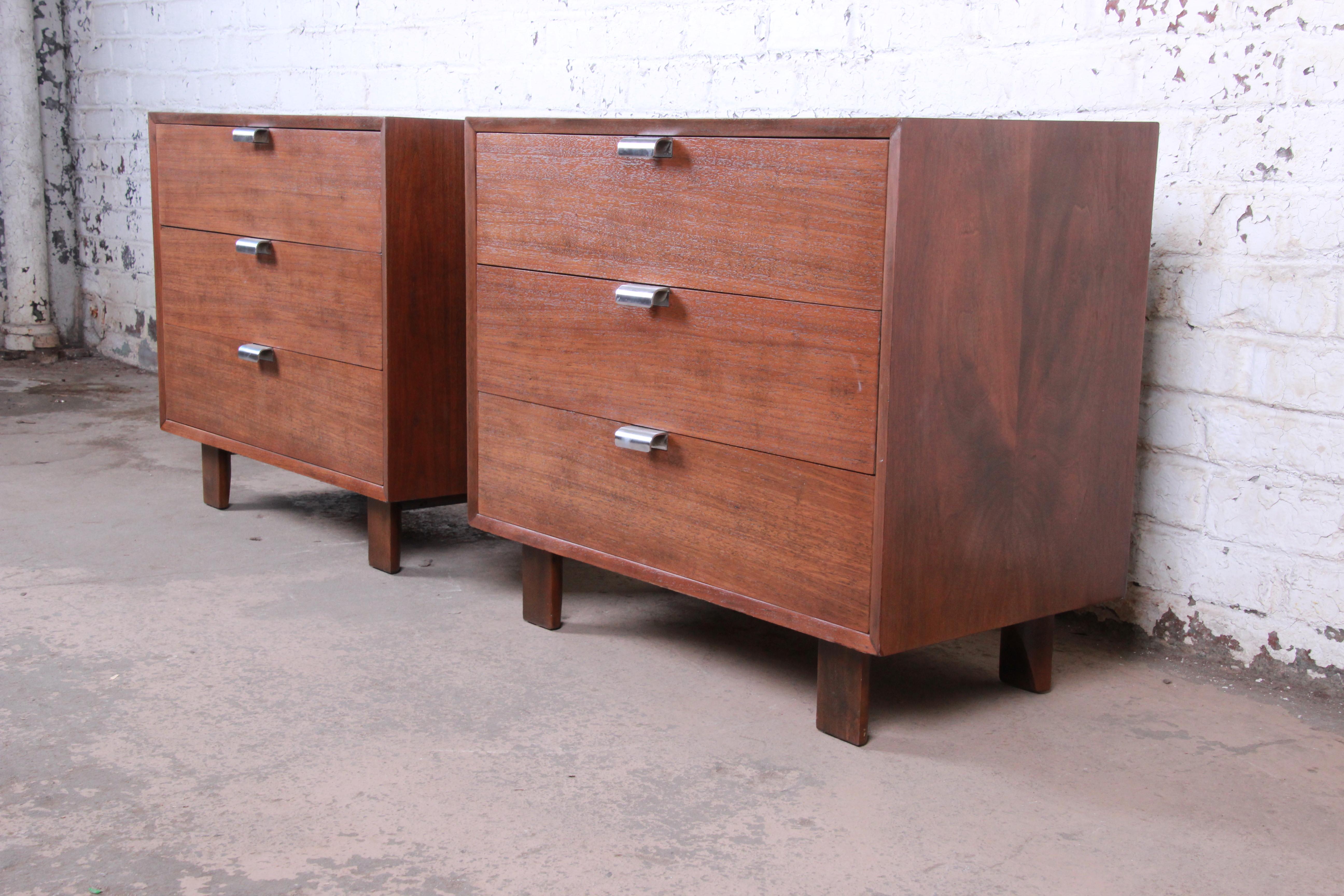 Mid-Century Modern George Nelson for Herman Miller Walnut Bachelor Chests or Nightstands, Pair
