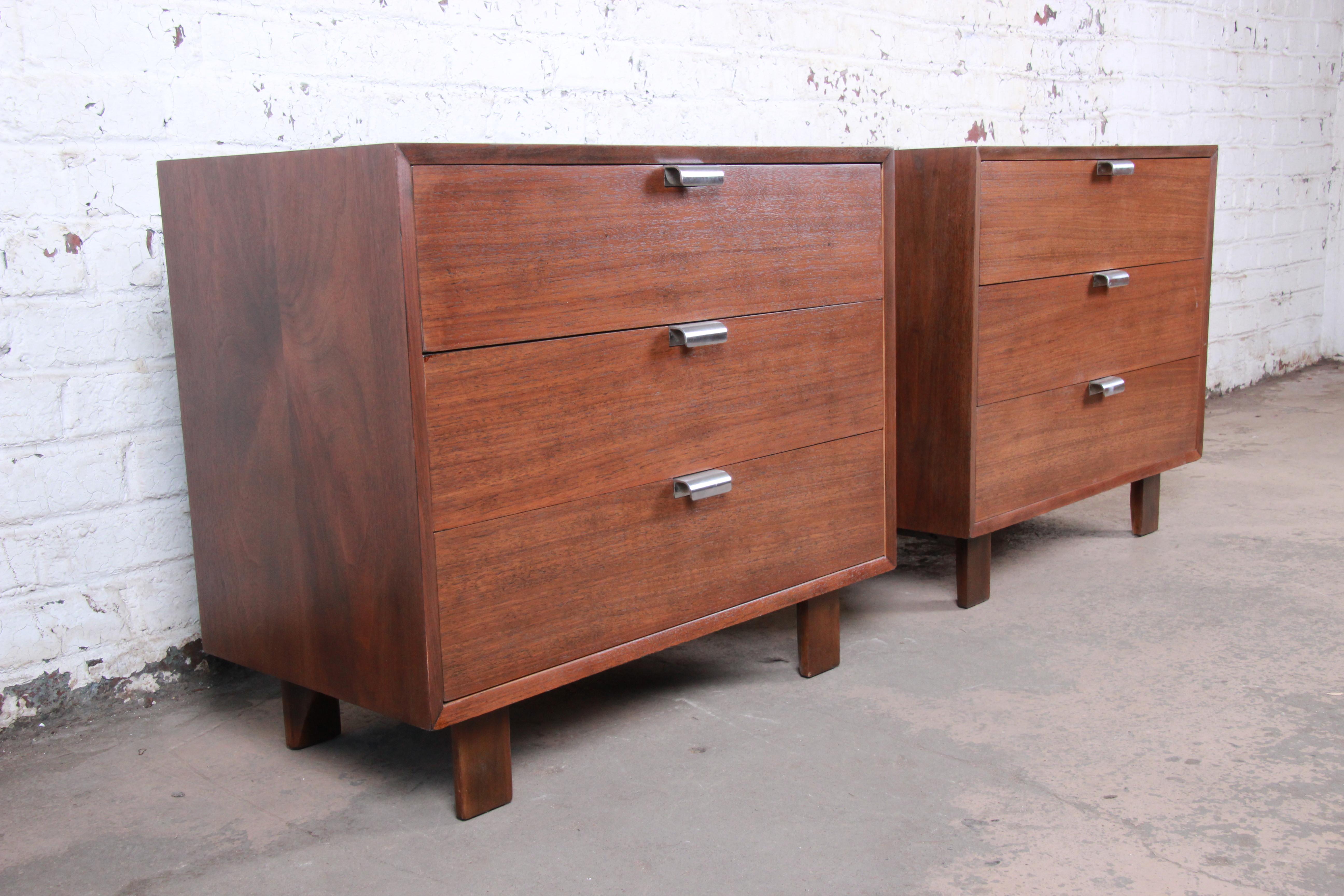 American George Nelson for Herman Miller Walnut Bachelor Chests or Nightstands, Pair