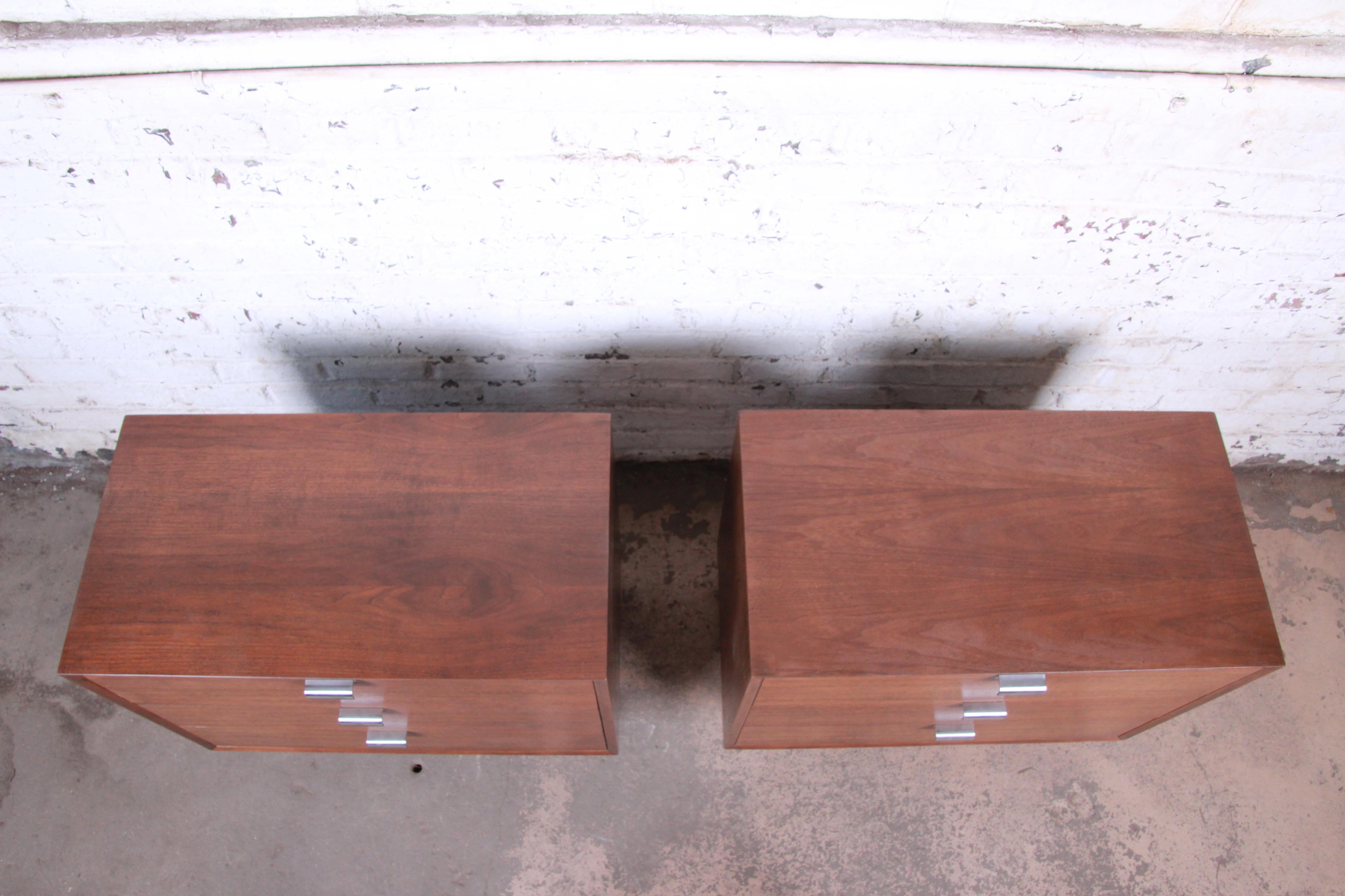 Aluminum George Nelson for Herman Miller Walnut Bachelor Chests or Nightstands, Pair