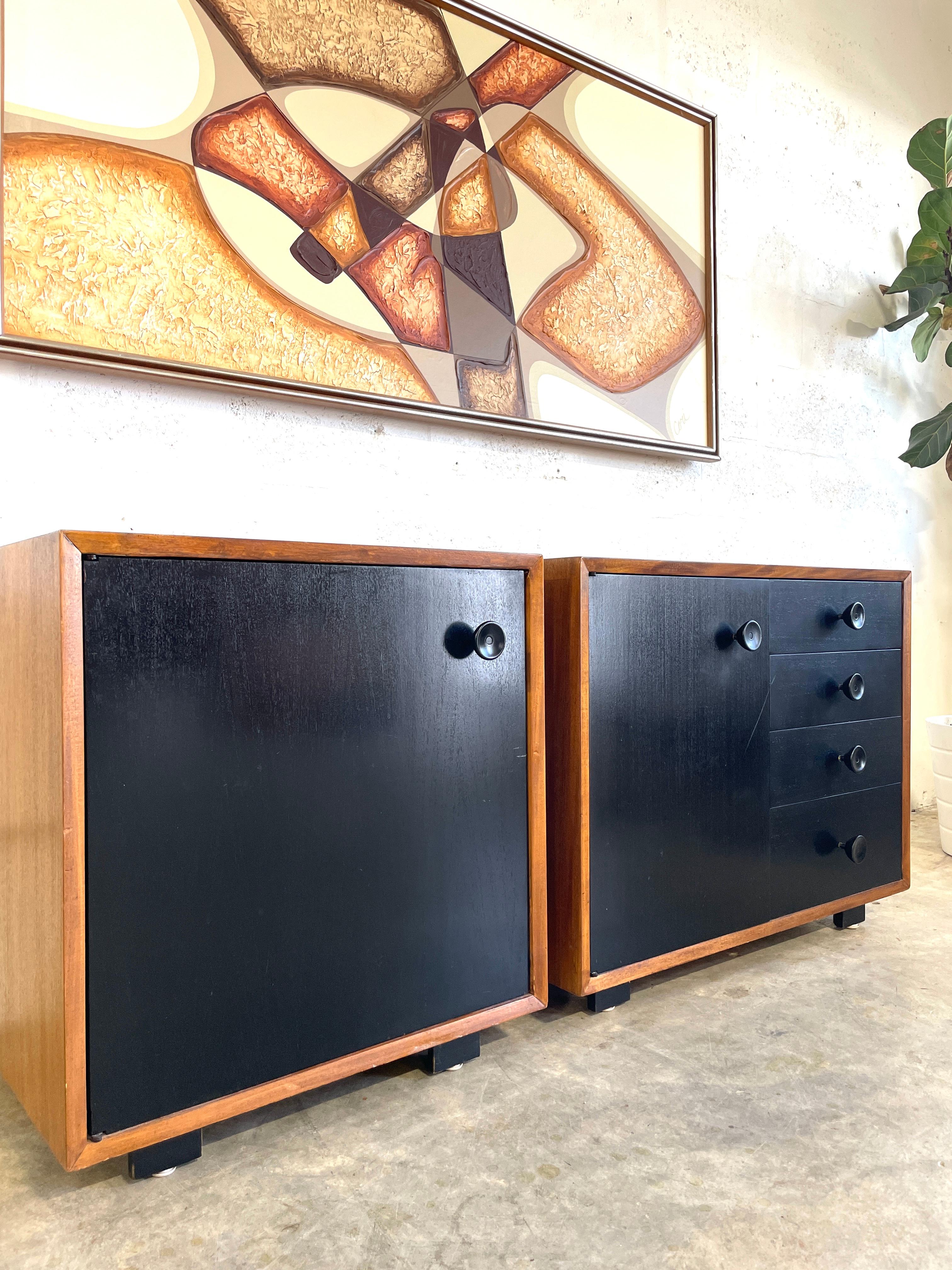 Pair of Rare Mid Century Modern Cabinets by George Nelson and Herman Miller, for their BCS Series. Bigger one measures 34wide and Smaller one 24wide.