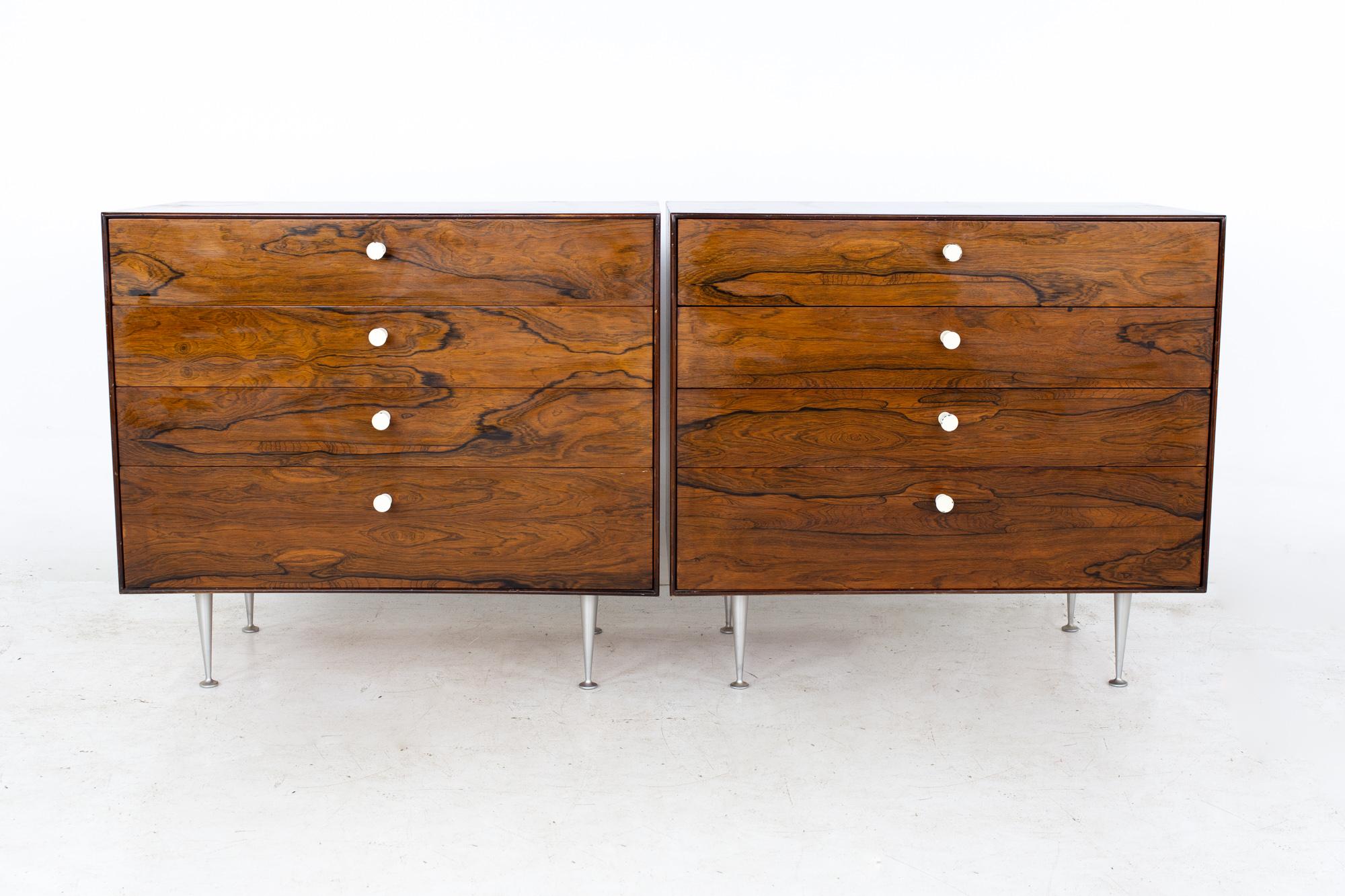 George Nelson for Herman Miller mid century thin edge rosewood dresser chest of drawers - A pair
Each chest measures: 33.75 wide x 19 deep x 30.5 inches high

All pieces of furniture can be had in what we call restored vintage condition. That