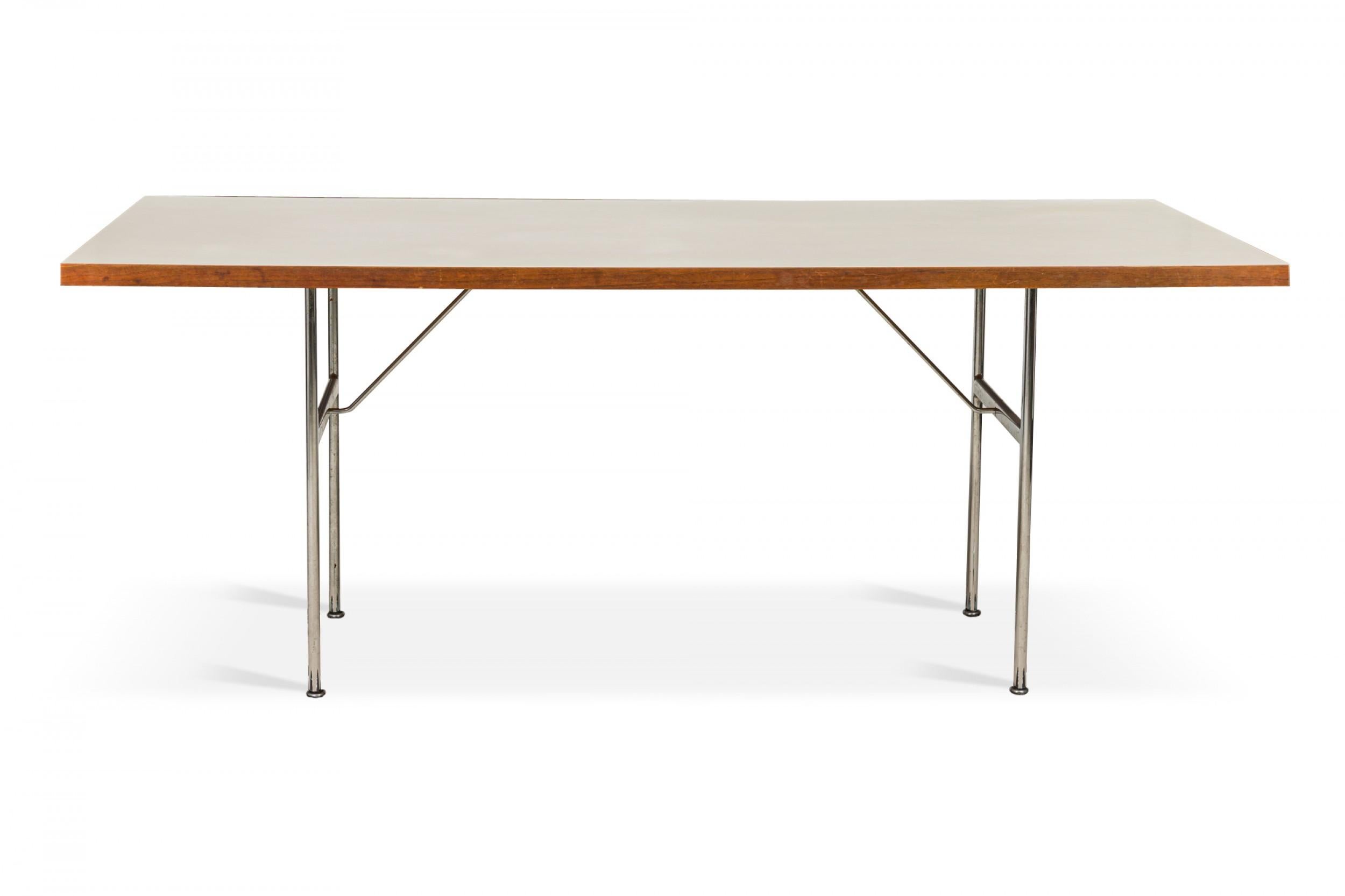 George Nelson / Herman Miller White Laminate and Steel Rectangular Dining Table In Good Condition For Sale In New York, NY