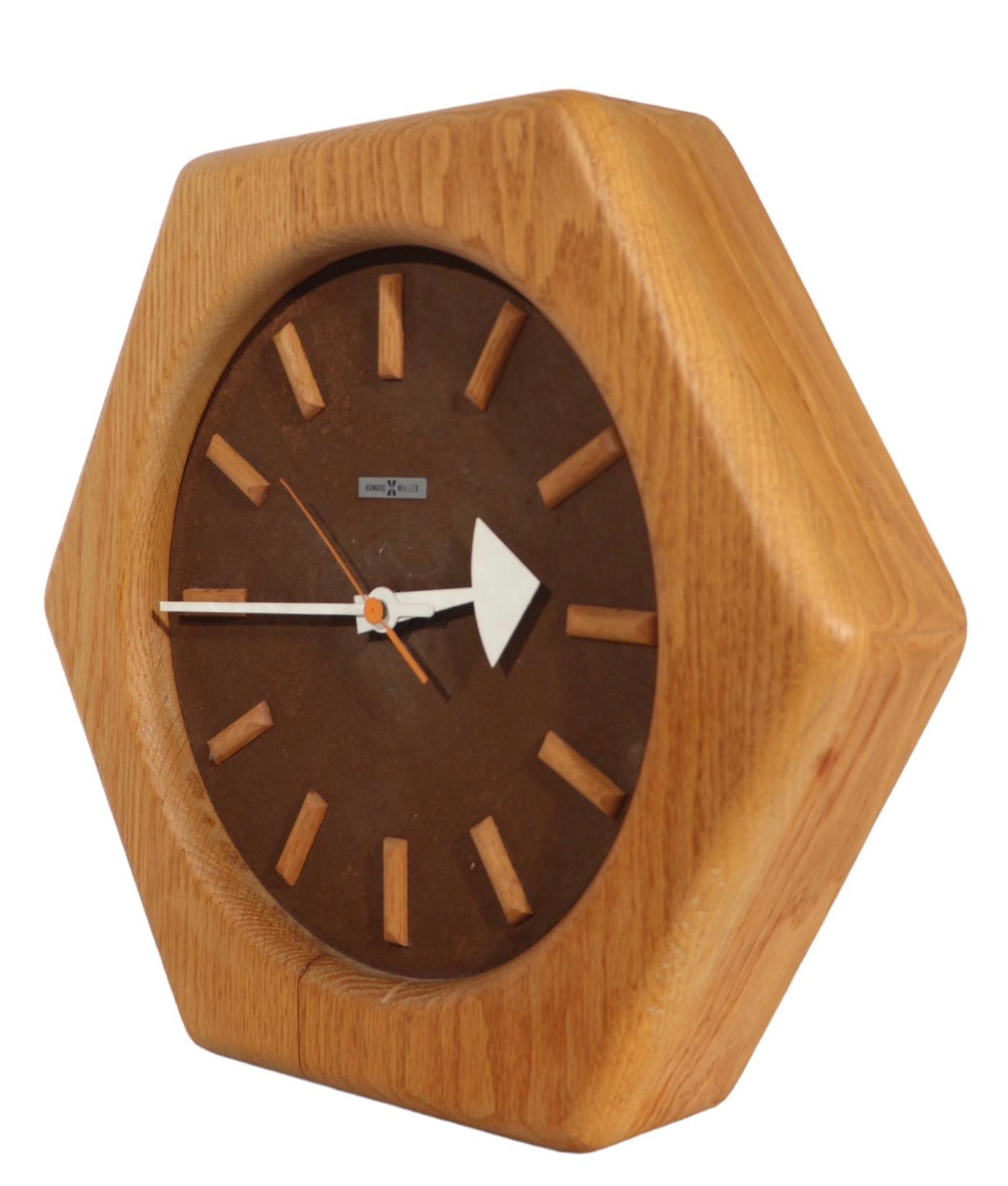 George Nelson Howard Miller Hexagonal Wood Frame  Clock c 1960/1980's 2