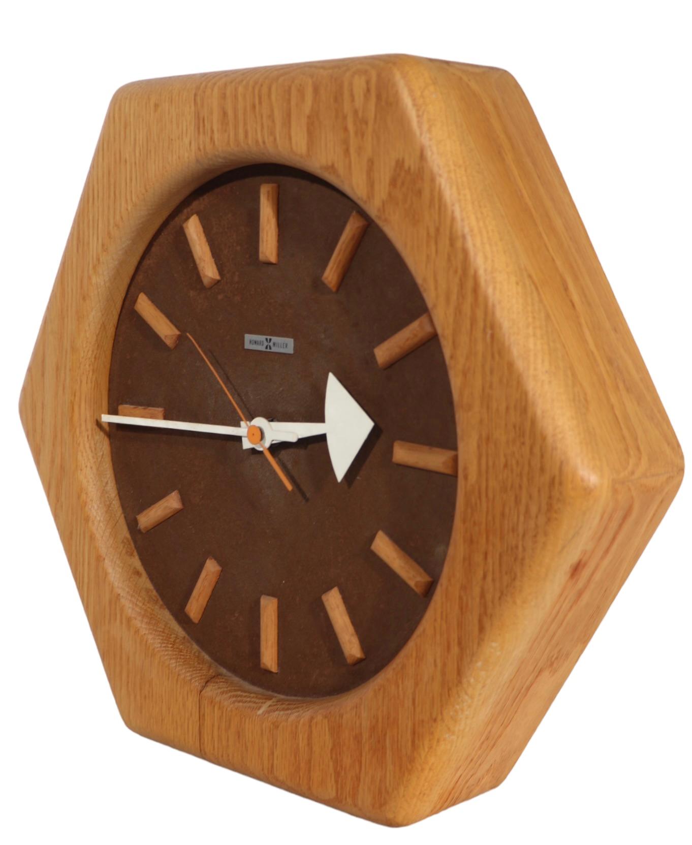 George Nelson Howard Miller Hexagonal Wood Frame  Clock c 1960/1980's 3