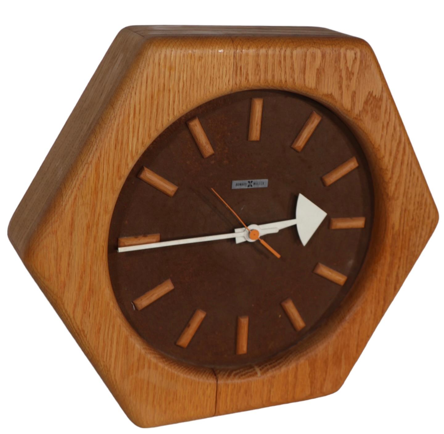 George Nelson Howard Miller Hexagonal Wood Frame  Clock c 1960/1980's 7