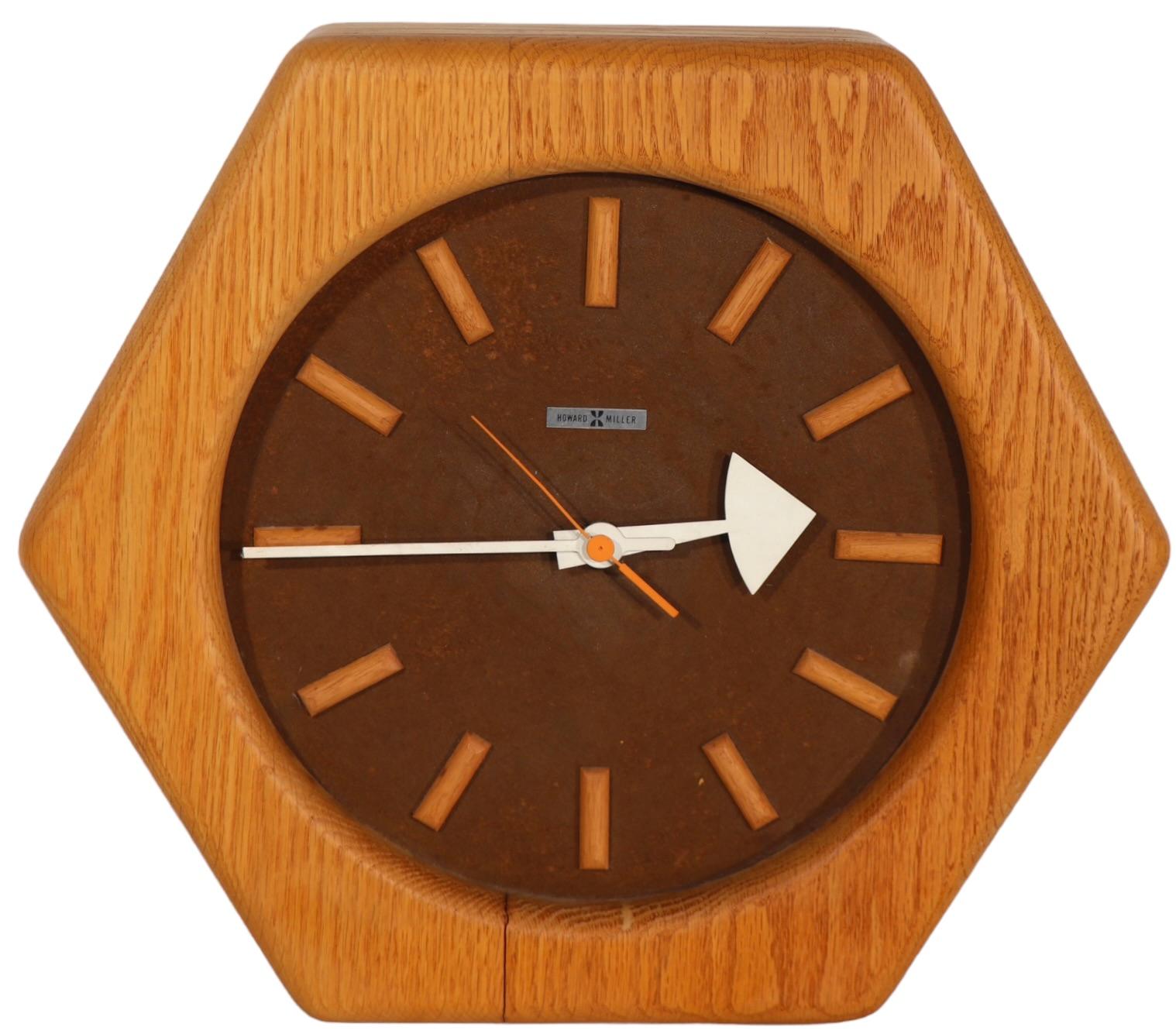 Mid-Century Modern George Nelson Howard Miller Hexagonal Wood Frame  Clock c 1960/1980's