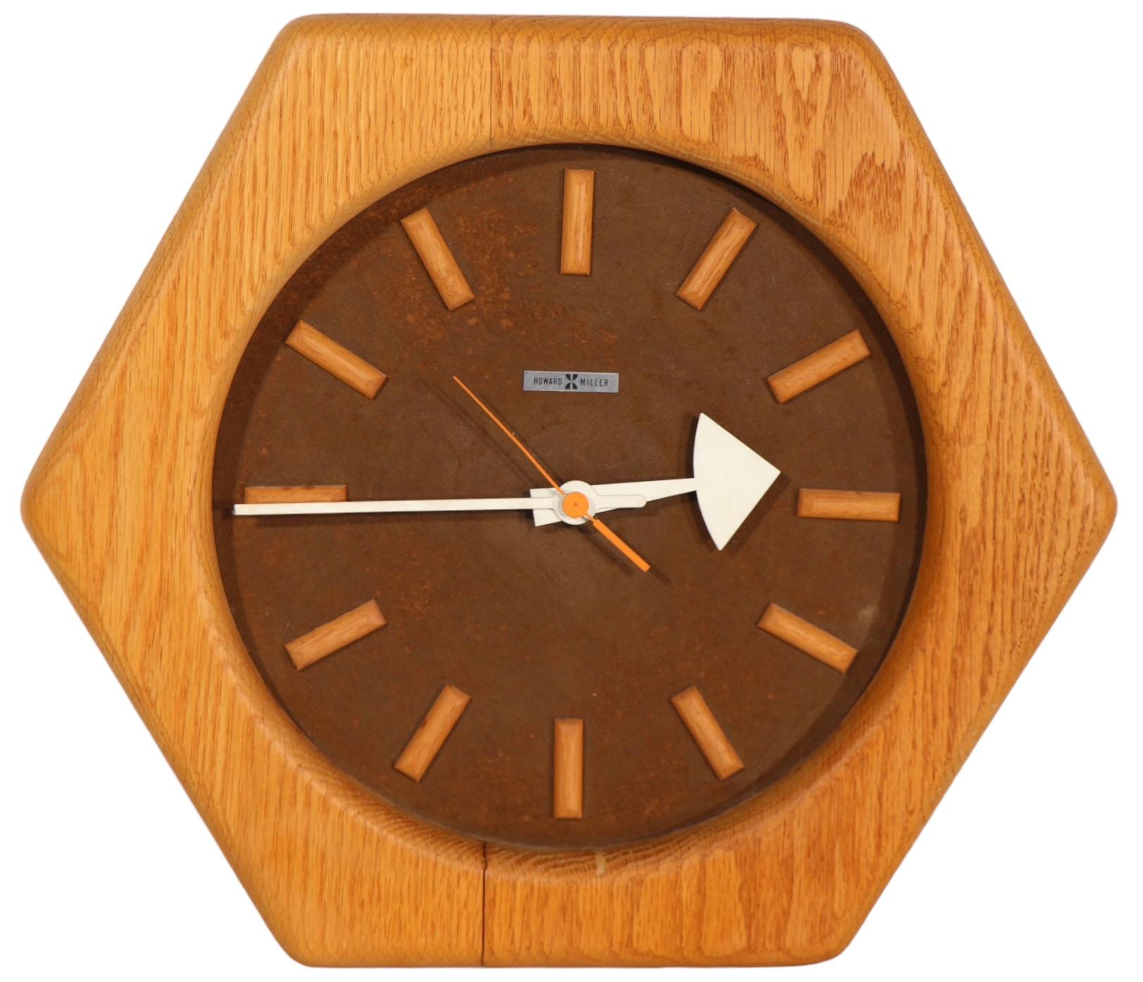 American George Nelson Howard Miller Hexagonal Wood Frame  Clock c 1960/1980's