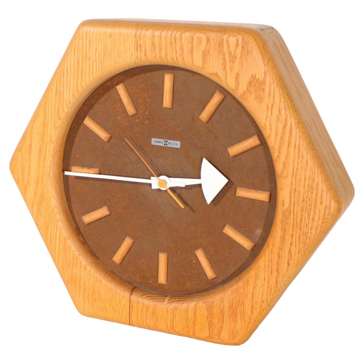 George Nelson Howard Miller Hexagonal Wood Frame  Clock c 1960/1980's