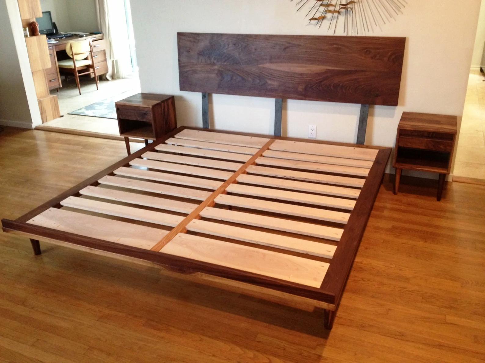 walnut bed frame with storage