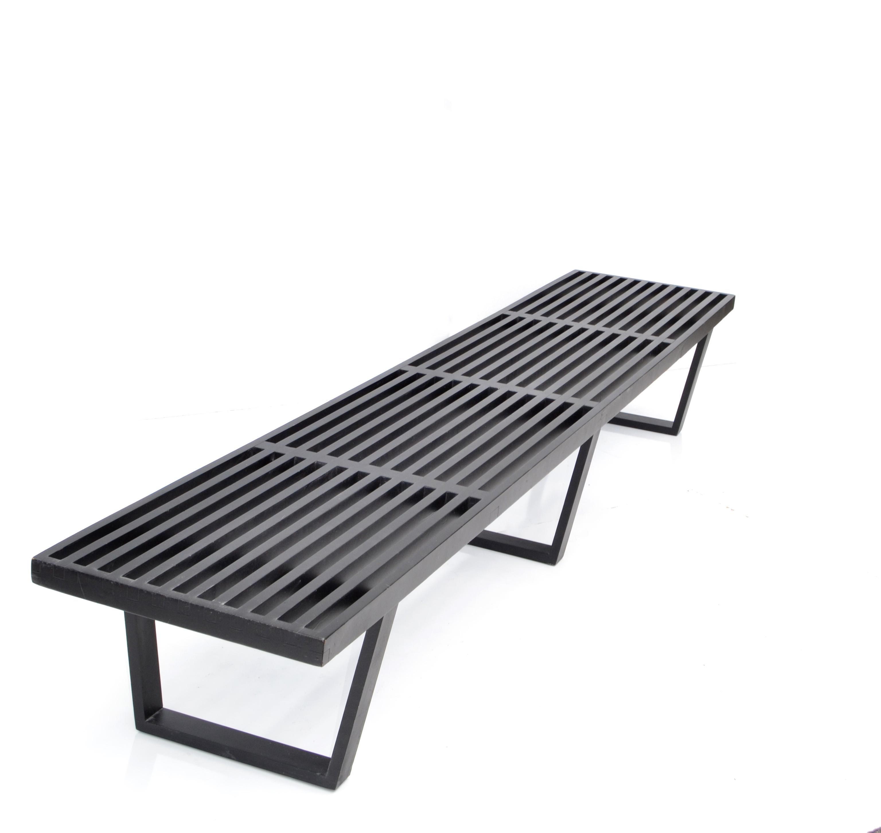 George Nelson Long Slat Bench Black Finish Herman Miller Mid-Century Modern 1950 In Good Condition For Sale In Miami, FL