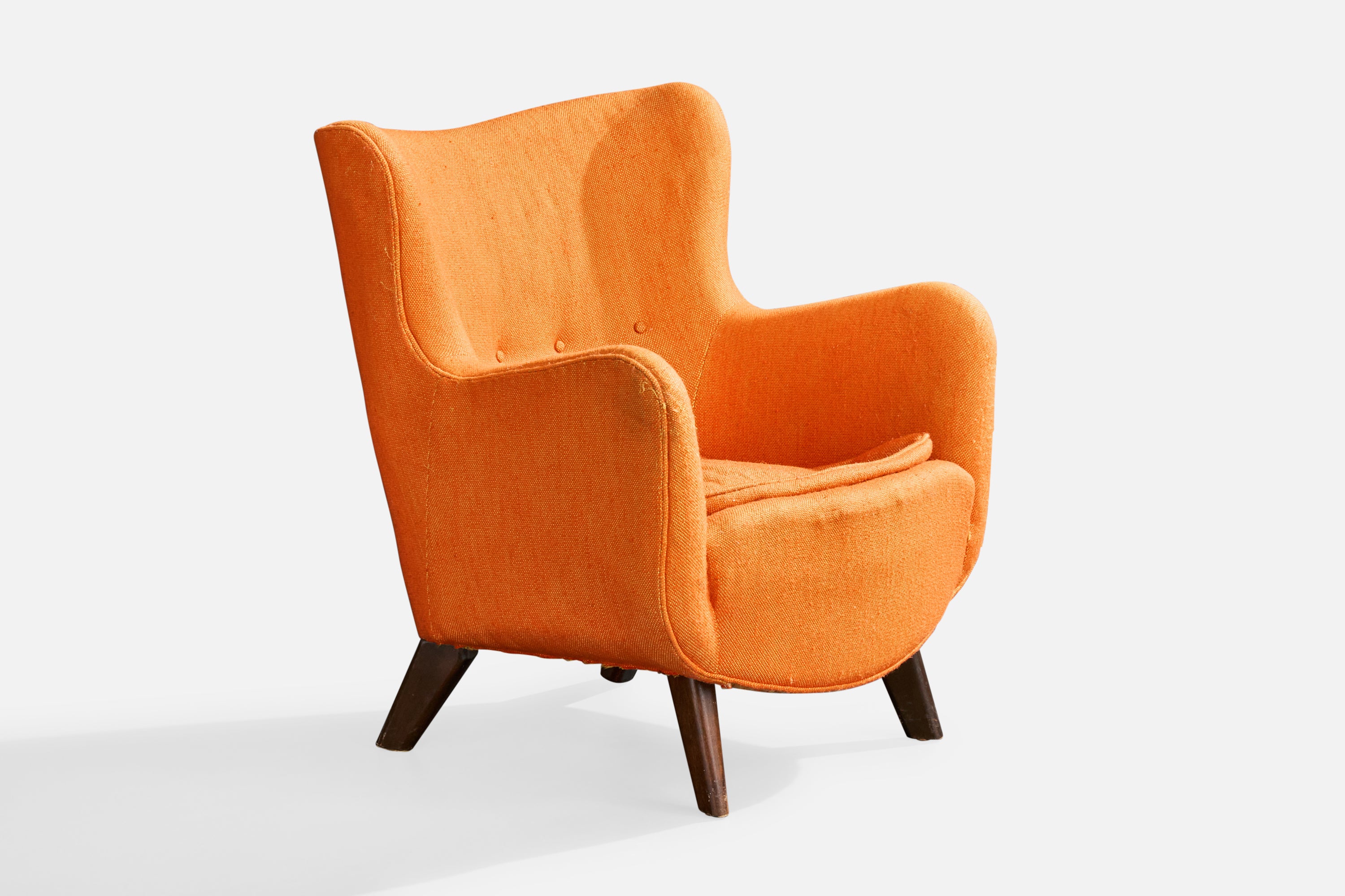 Rare chaise longue en bois et tissu orange, modèle 4688, conçue par George Nelson et produite par Herman Miller, États-Unis, vers les années 1940.

Usure conforme à l'âge et à l'utilisation. 

Tissu Vintage idéalement remplacé.

Dimensions globales