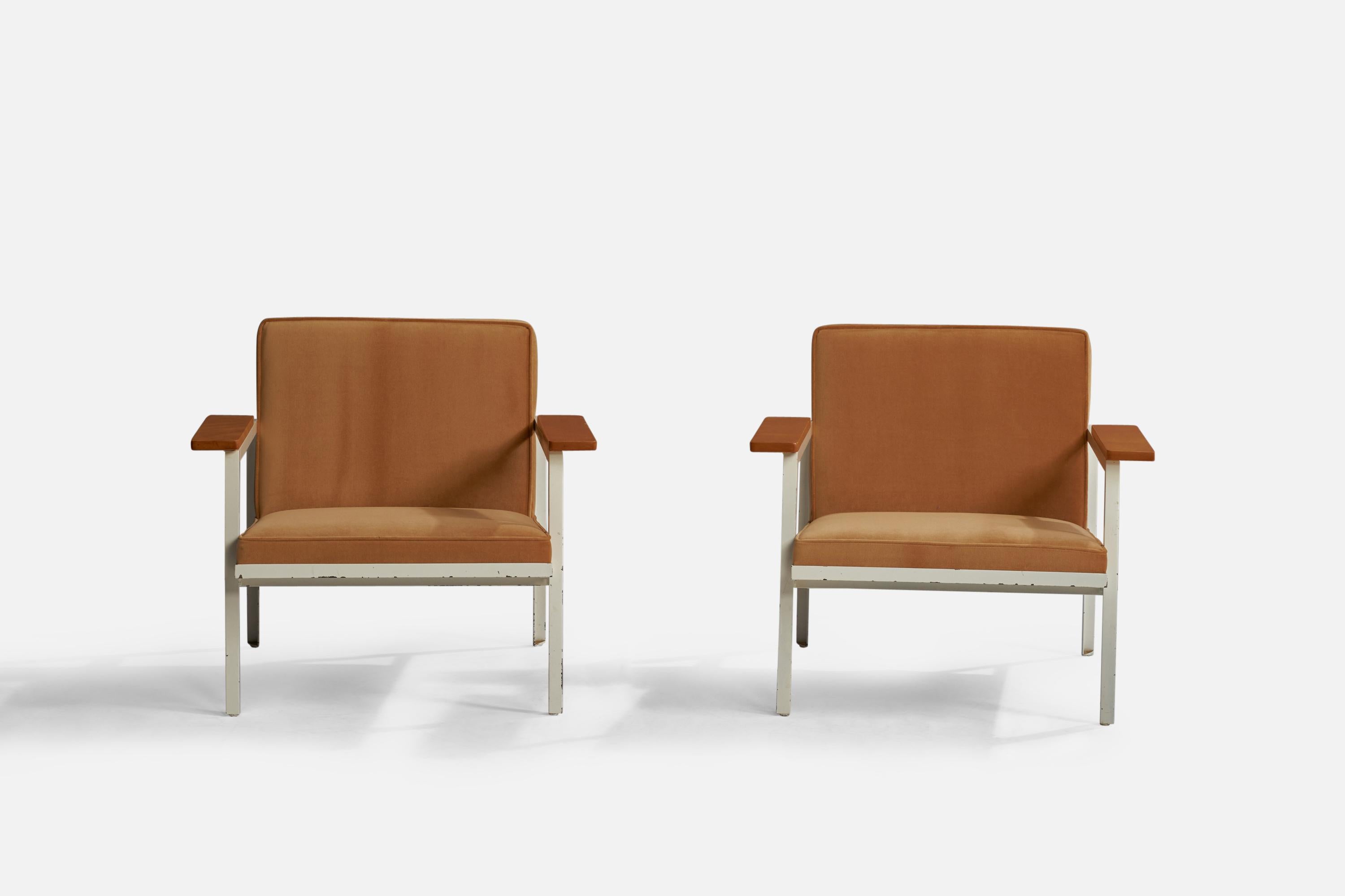 Mid-Century Modern George Nelson, Lounge Chairs, Wood, Steel, Velvet, USA, 1950s For Sale
