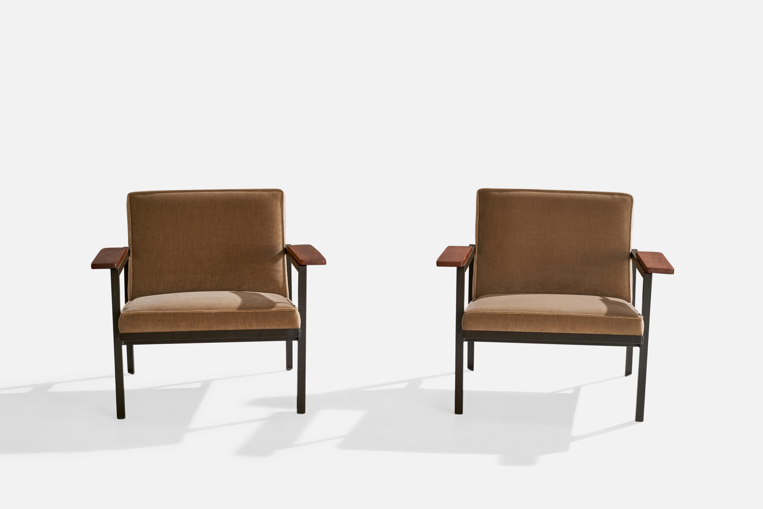 Loungesessel von George Nelson, Holz, Stahl, Samt, USA, 1950er Jahre (Moderne der Mitte des Jahrhunderts) im Angebot