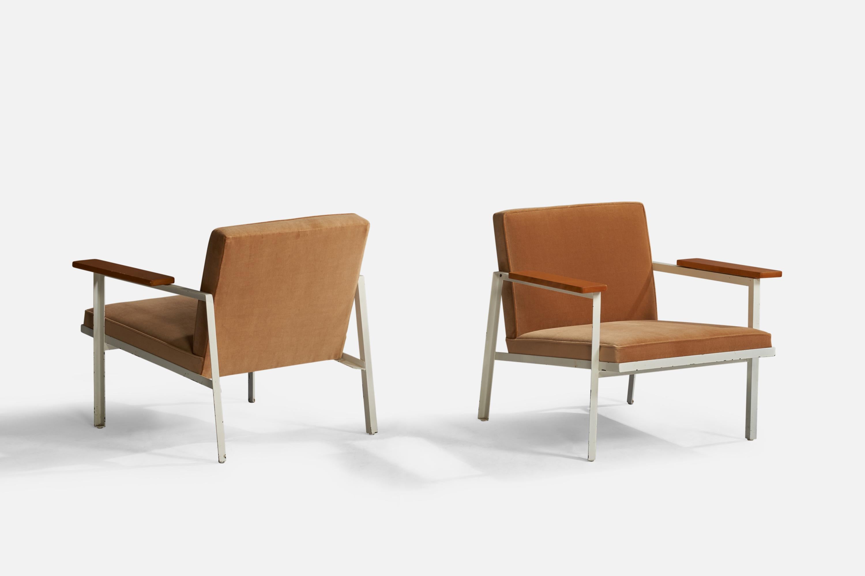 American George Nelson, Lounge Chairs, Wood, Steel, Velvet, USA, 1950s For Sale