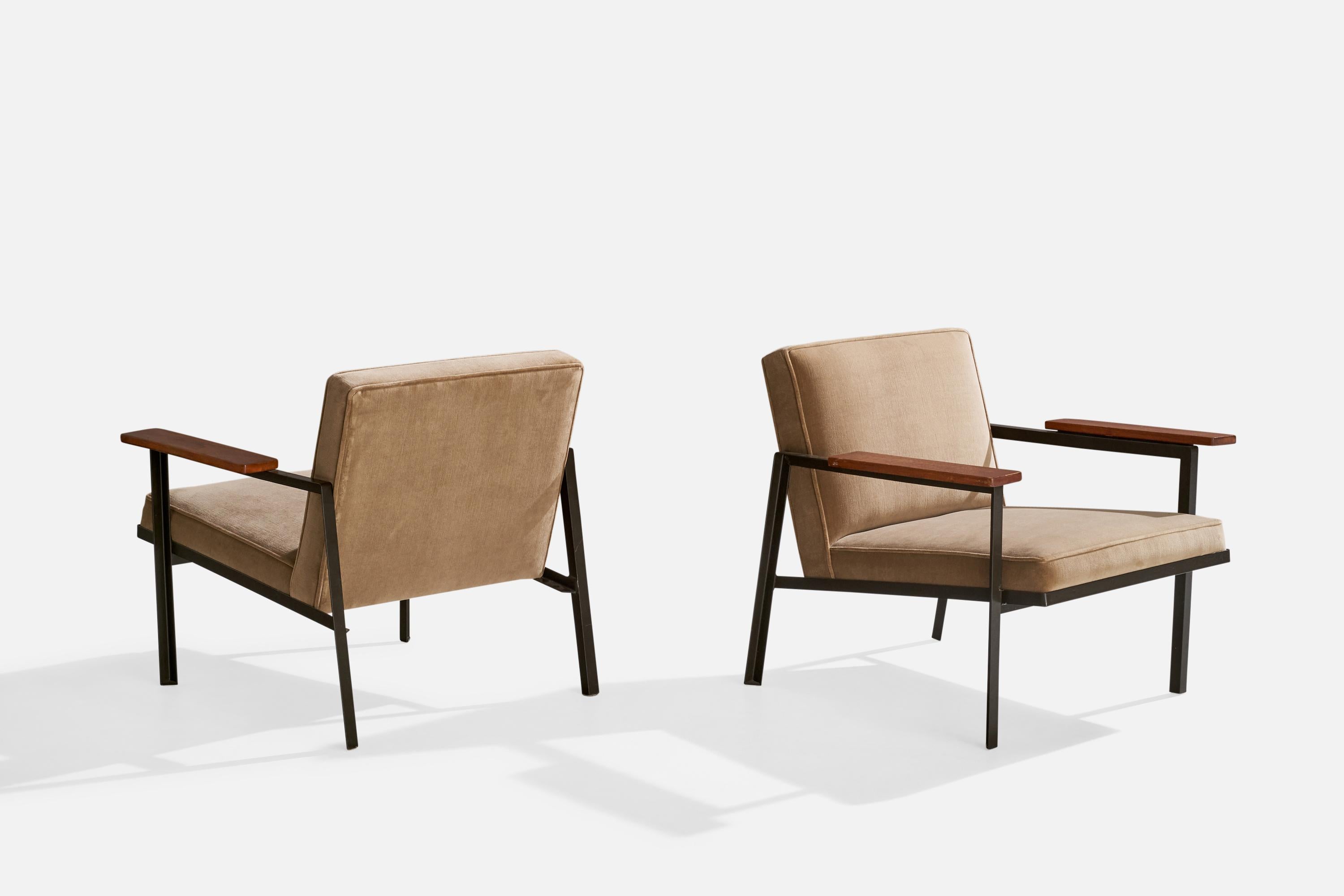 Loungesessel von George Nelson, Holz, Stahl, Samt, USA, 1950er Jahre (amerikanisch) im Angebot