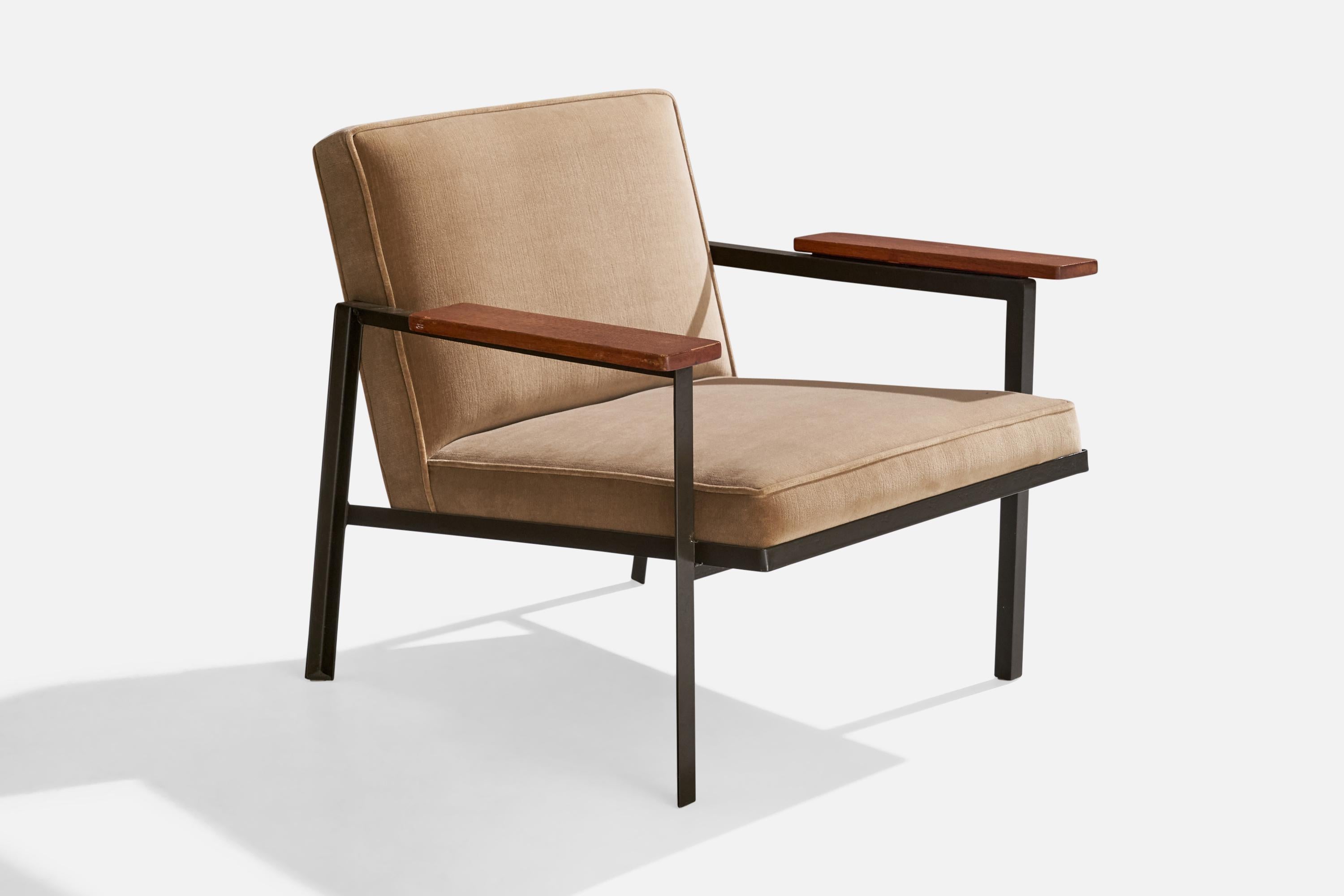 Loungesessel von George Nelson, Holz, Stahl, Samt, USA, 1950er Jahre im Zustand „Gut“ im Angebot in High Point, NC