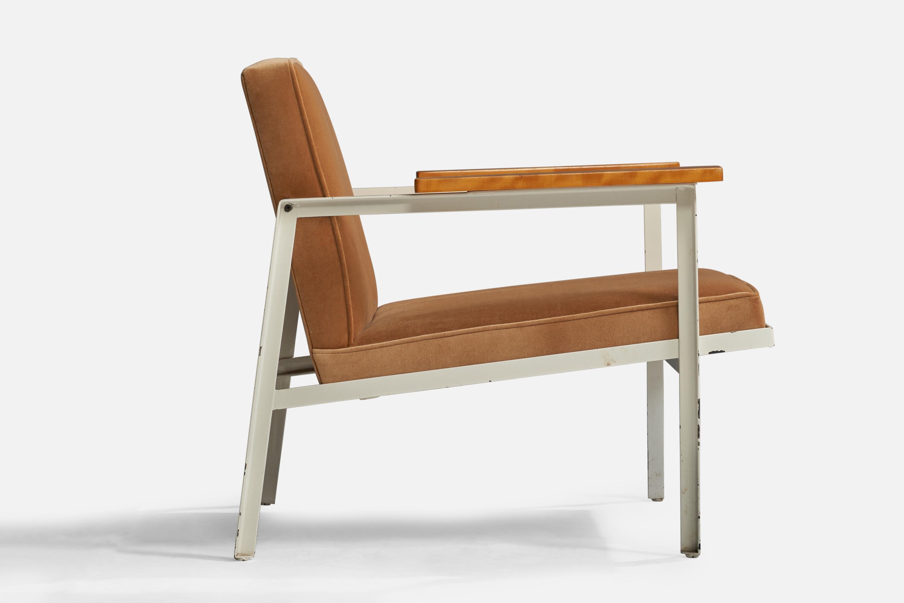 Mid-20th Century George Nelson, Lounge Chairs, Wood, Steel, Velvet, USA, 1950s For Sale