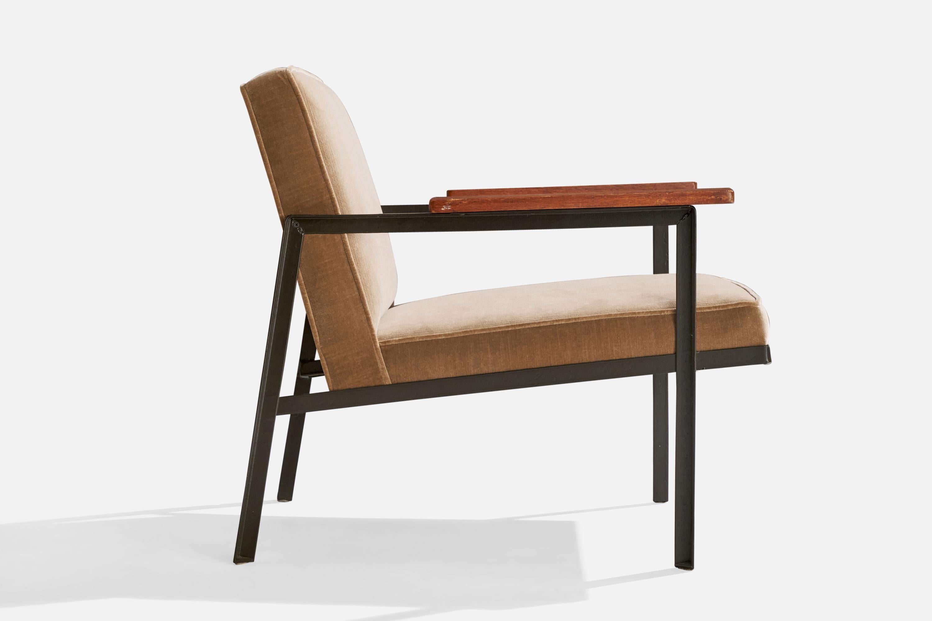 Loungesessel von George Nelson, Holz, Stahl, Samt, USA, 1950er Jahre (Mitte des 20. Jahrhunderts) im Angebot