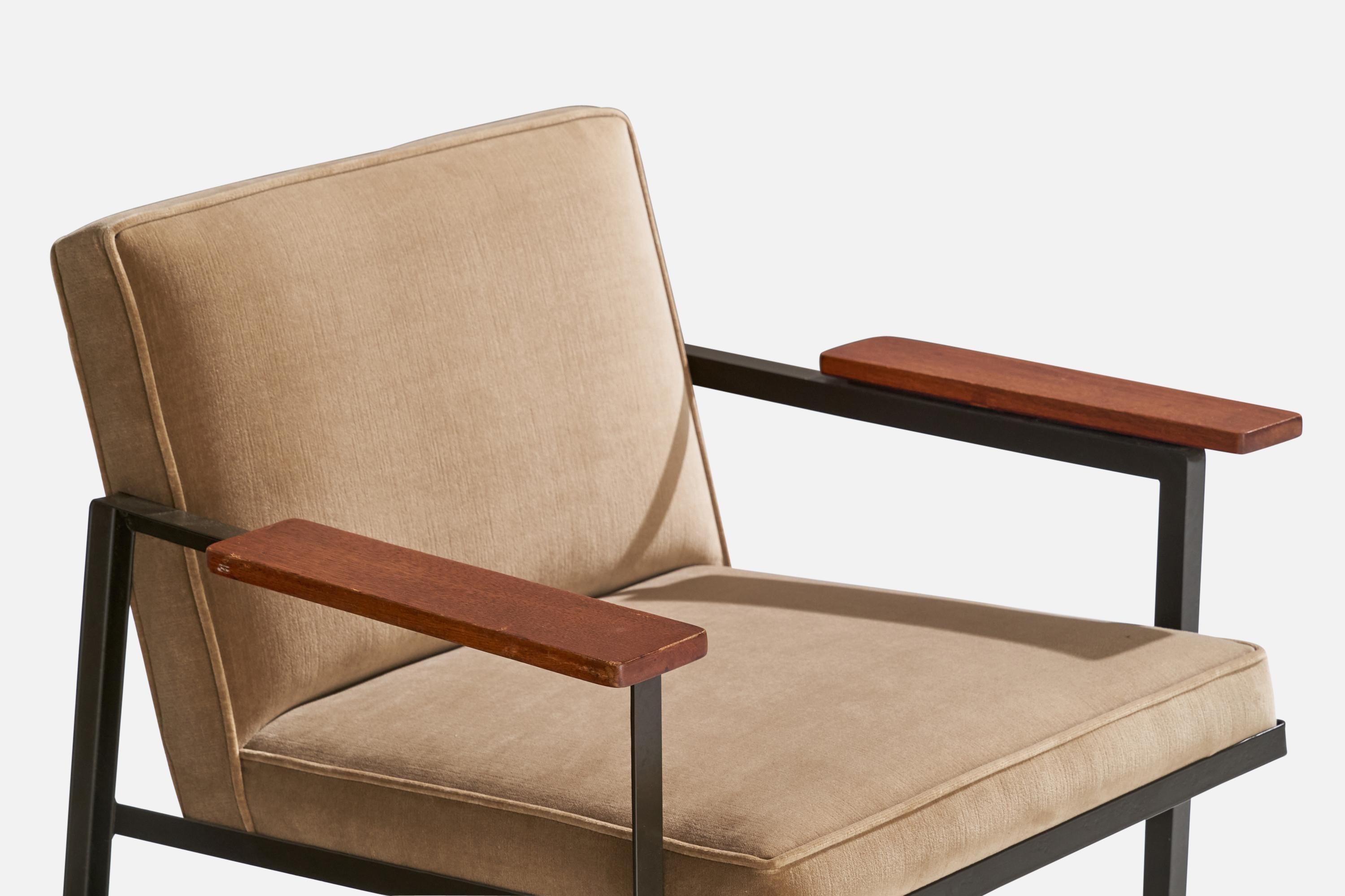 Loungesessel von George Nelson, Holz, Stahl, Samt, USA, 1950er Jahre im Angebot 1
