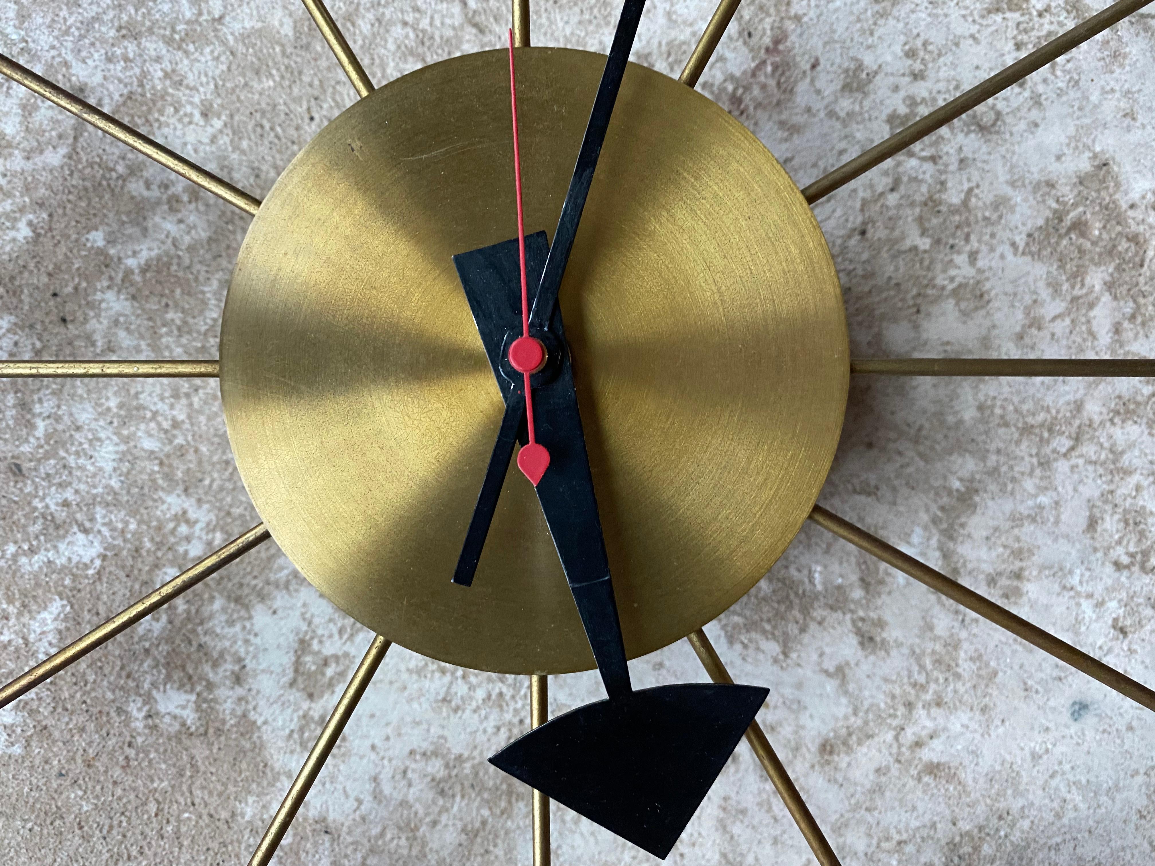 Mid-Century Modern George Nelson Mid Century Ball Clock in Brass and Wood For Sale