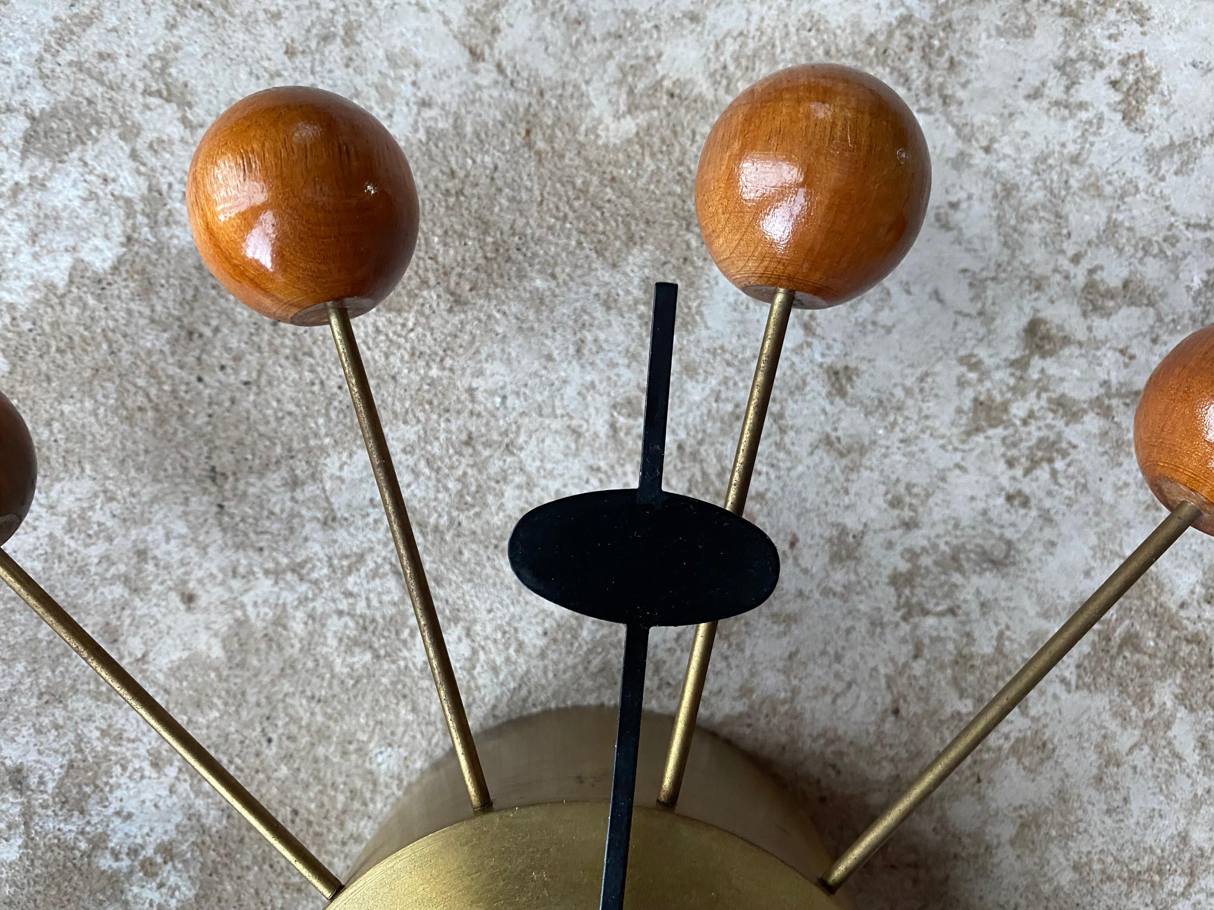 American George Nelson Mid Century Ball Clock in Brass and Wood For Sale