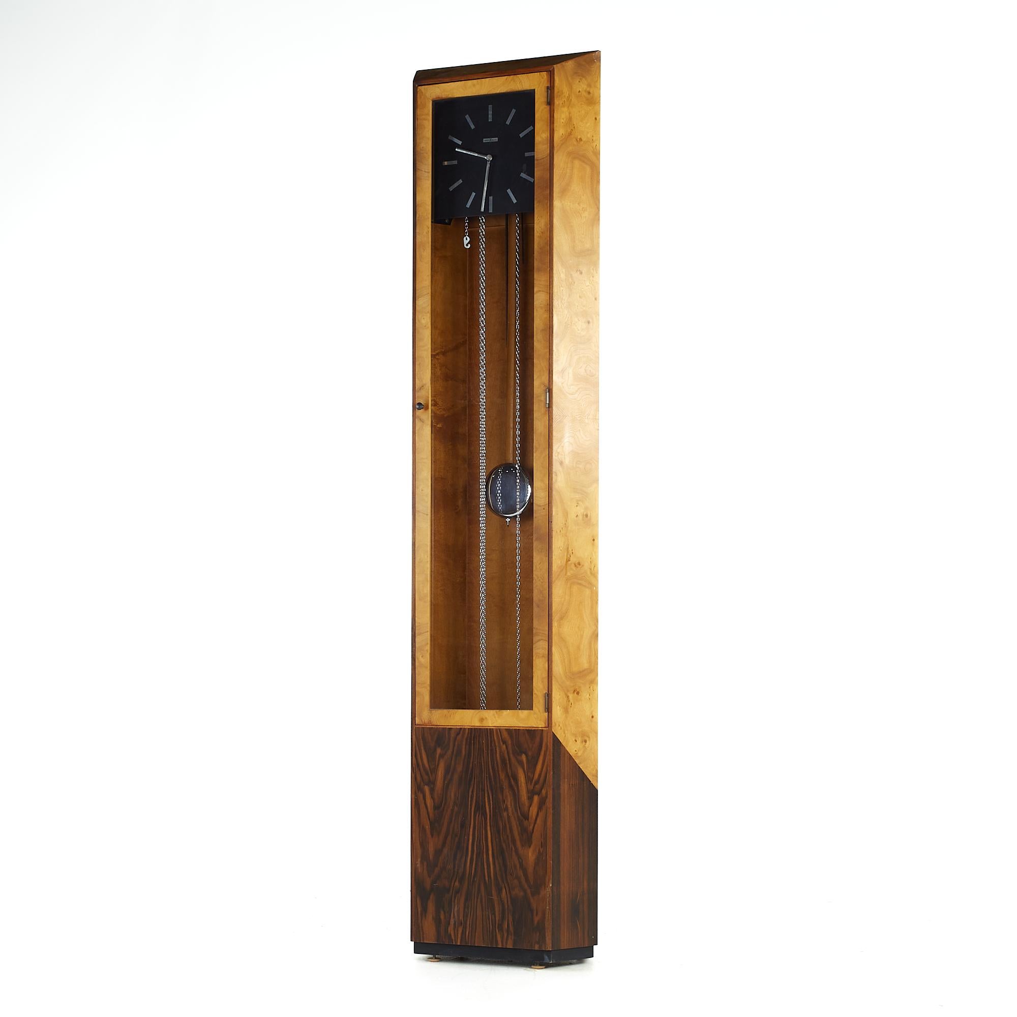 Mid-Century Modern George Nelson Midcentury Burlwood and Rosewood Grandfather Clock For Sale